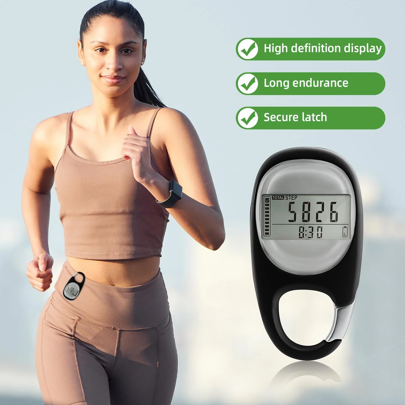 Montre Podomètre 3D Précision Compteur de Pas avec Mousqueton Enregistre Pas Distance Calories Suivi Activité Fitness Enfants Seniors