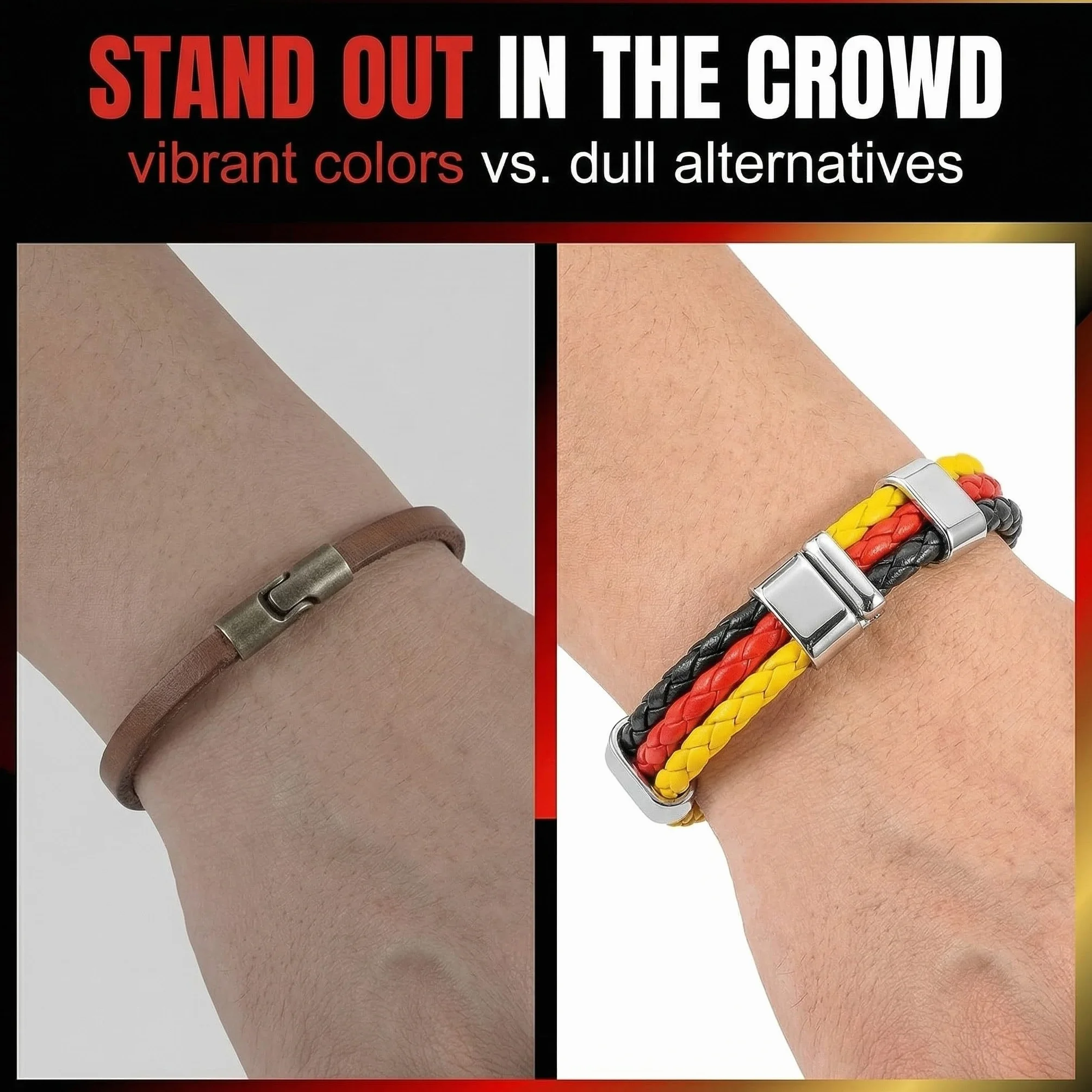 Bracelets Allemagne Cuir Synthétique Drapeau Tricolore 22cm Lot de 2