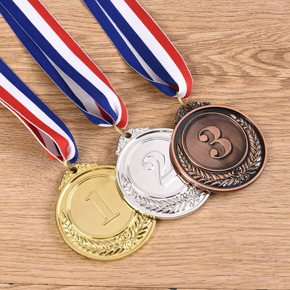 Médailles Métal Or Argent Bronze Style Olympique avec Rubans pour Enfants Jeux Concours Fête