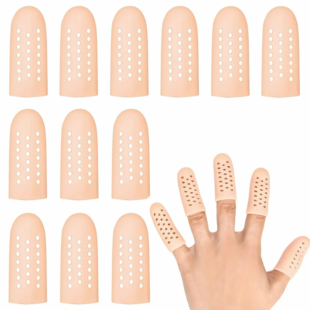 Lot de 12 Protège-Doigts en Gel de Silicone, Protection du Pouce et du Bout des Doigts Après Blessure, Couleur de Peau