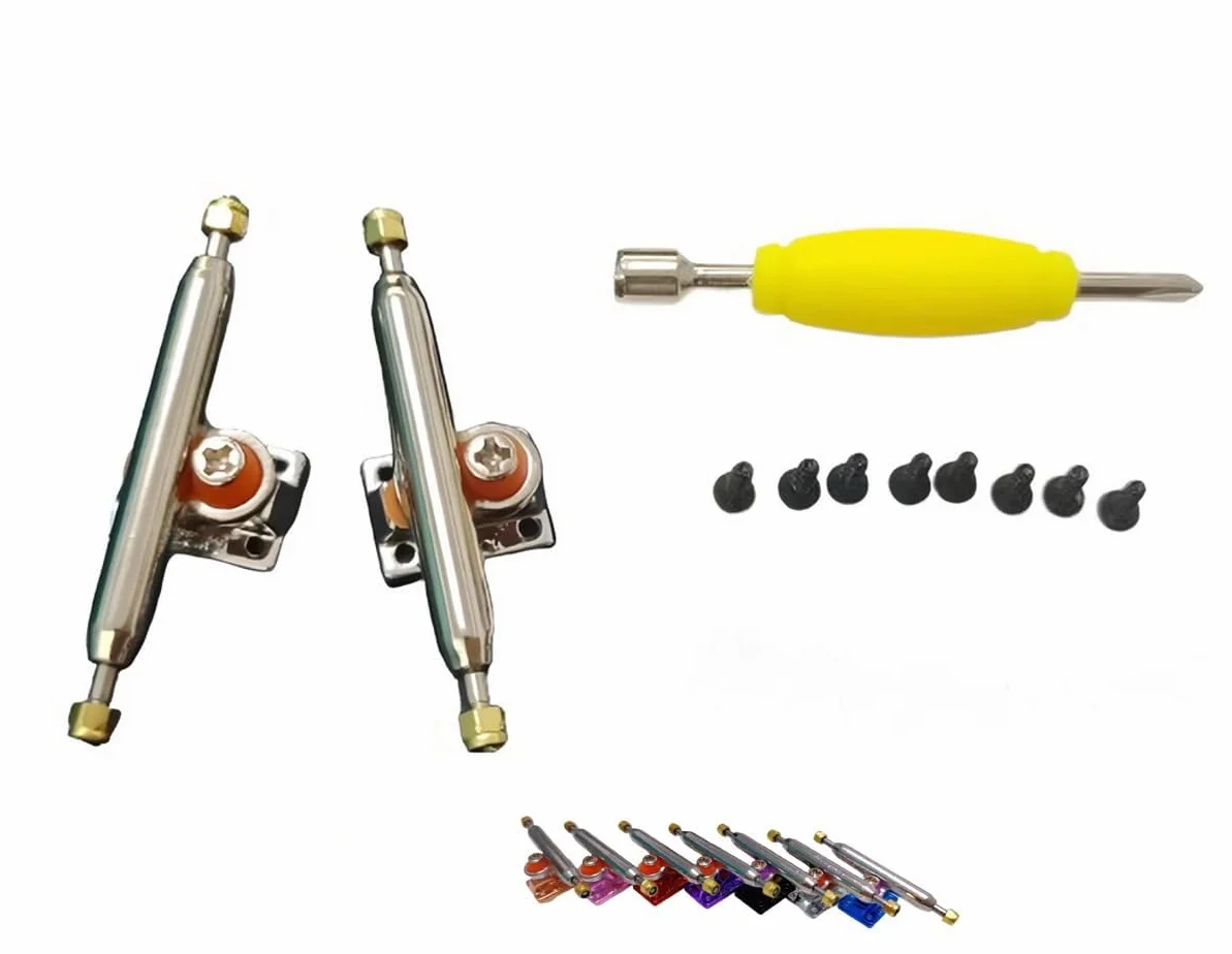 Leefai Trucks de touche professionnels 32-34 mm Forme G3 Axe simple Mini outil de skateboard inversé Vis quincaillerie Plaque de base plaquée Argent 34 mm