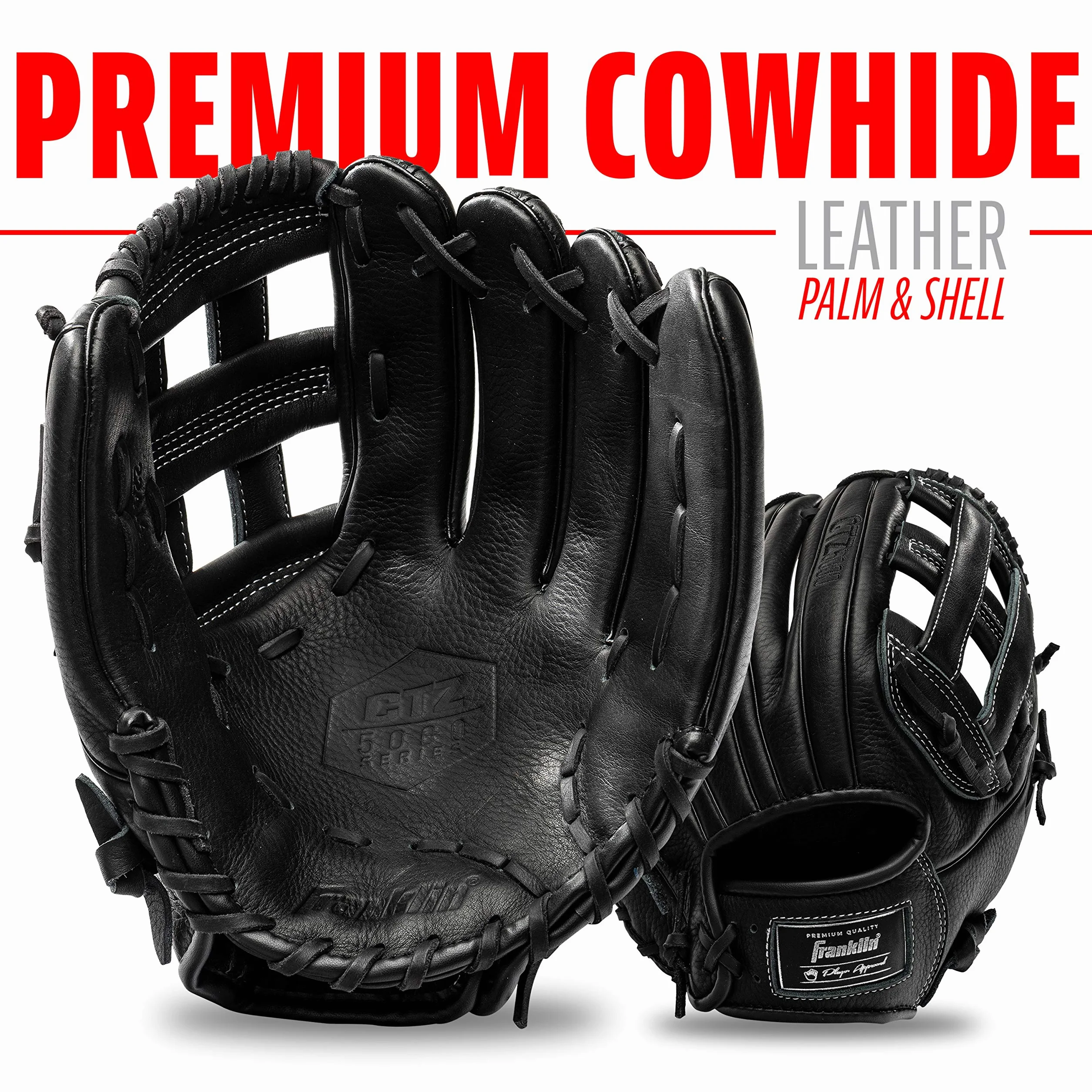 Franklin Sports Gants de Baseball en Cuir de Vache Noir CTZ5000