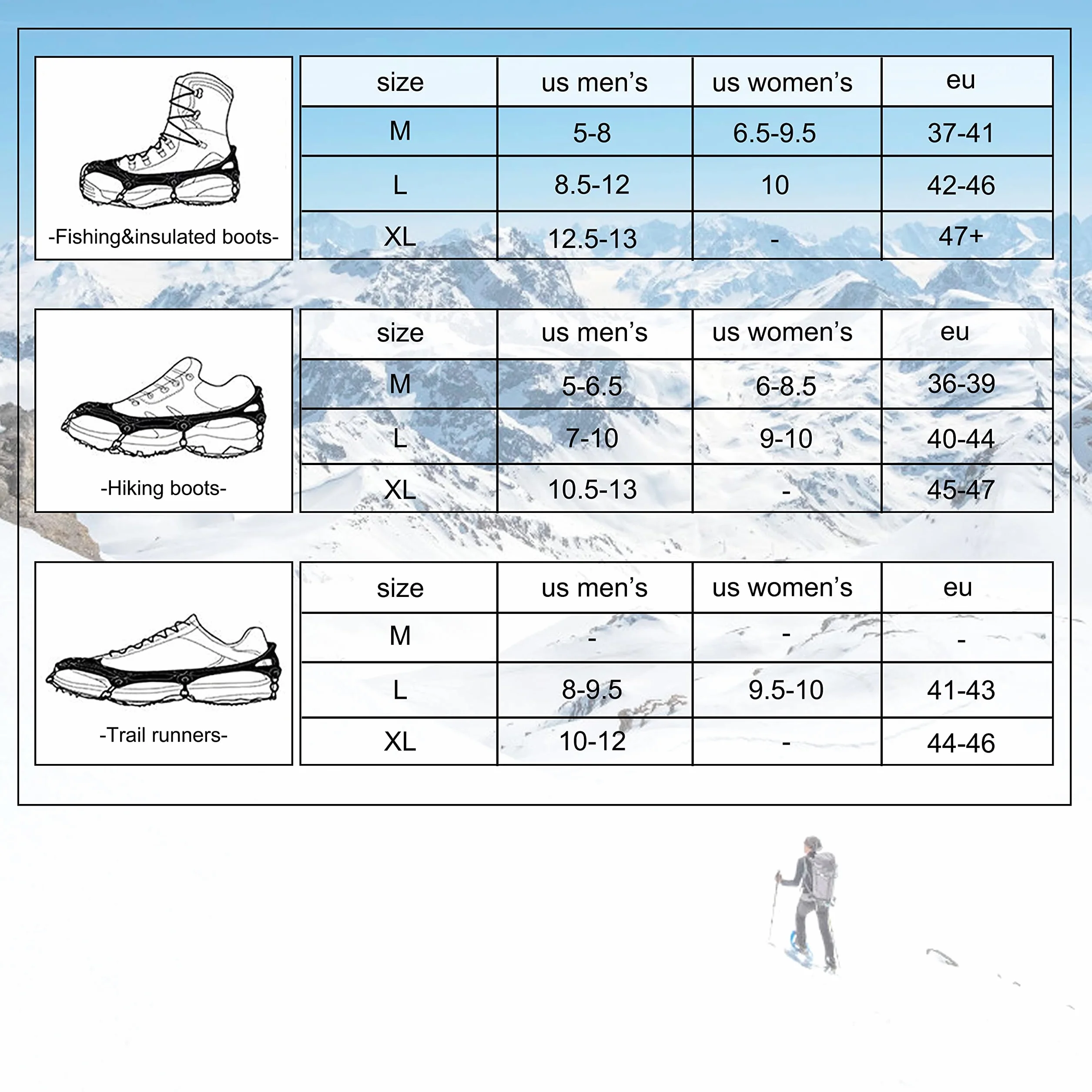 Crampons en Acier Inoxydable et Silicone Anti-Slip pour la Marche Randonnée Alpinisme Hiver