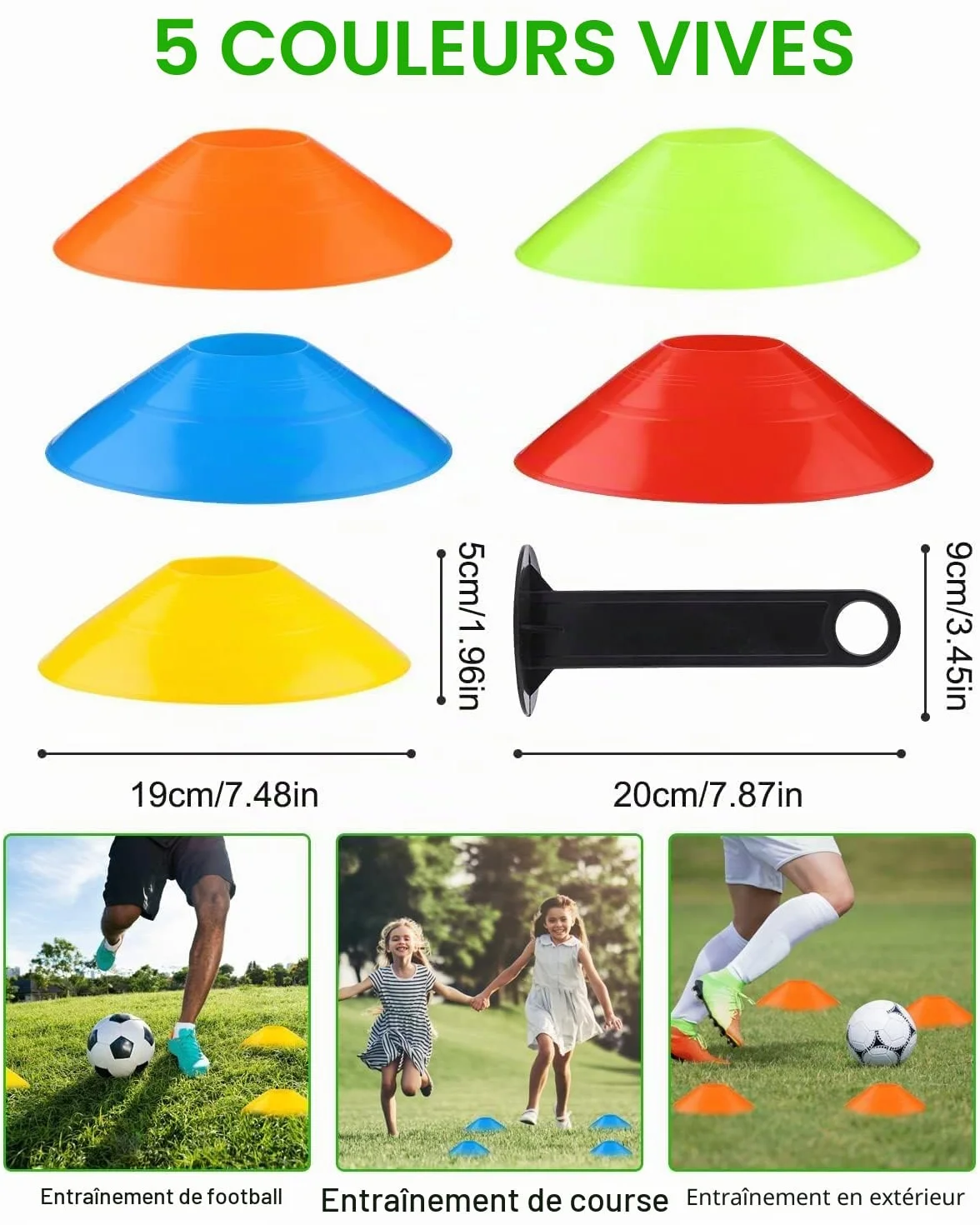 Plots Entrainement Football Cône Disque avec Support Rangement 50 Pcs