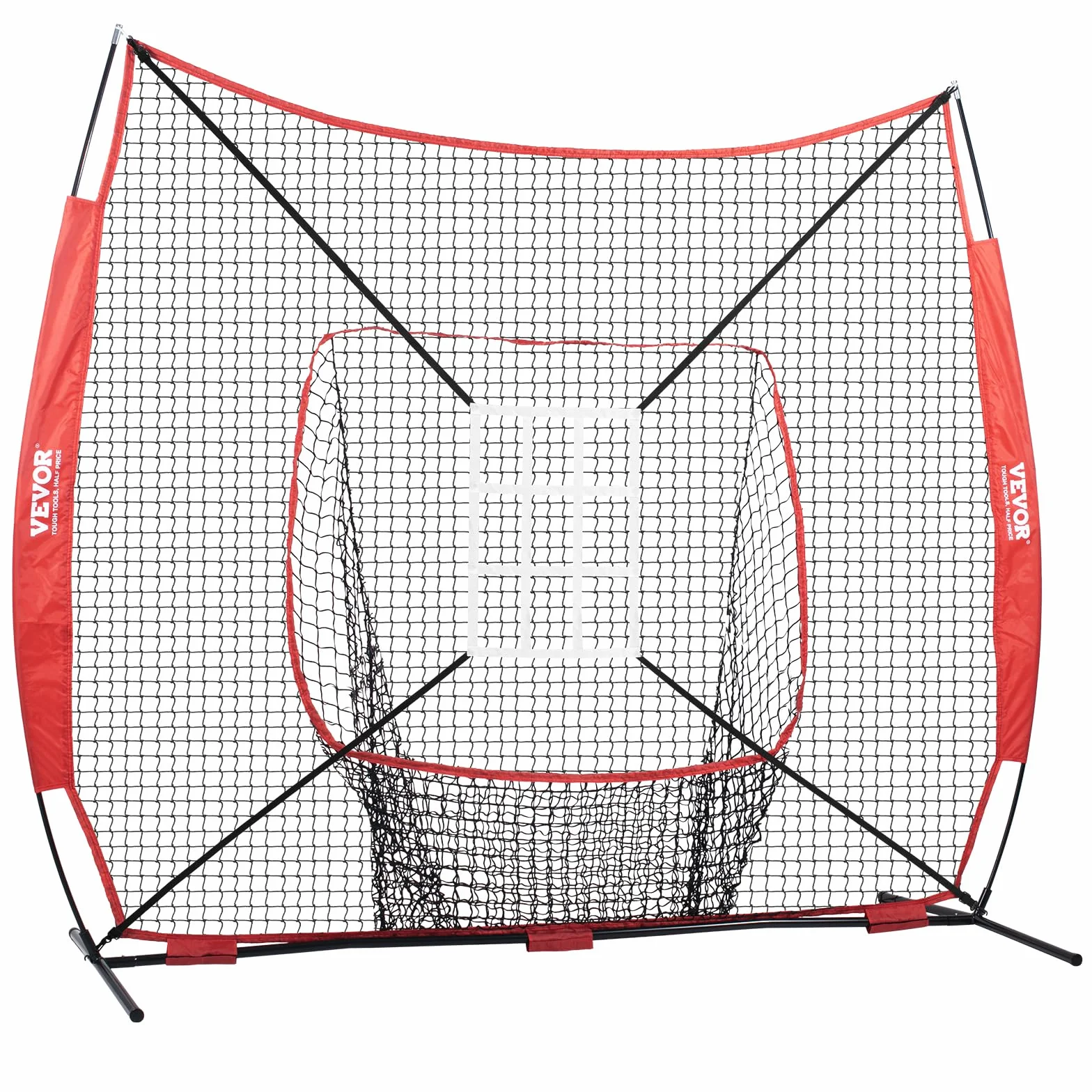 VEVOR Filet d'Entraînement de Baseball Softball 244x211 cm, Cadre d'arc, Sac de Transport, Zone de Frappe, Balle, Tee, Collecteur