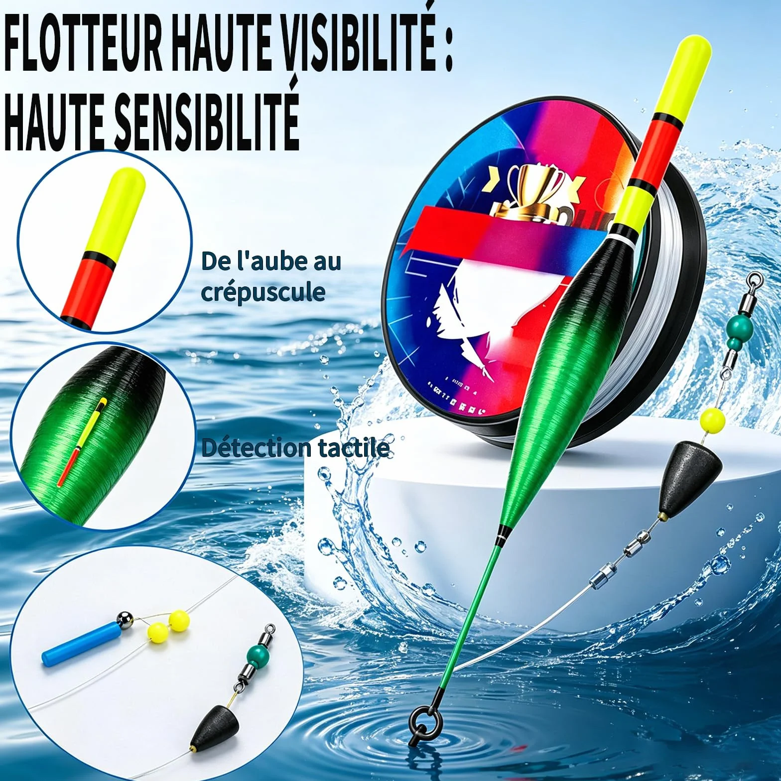 Ligne de Pêche Automatique 120m avec Flotteur à Changement de Couleur Haute Sensibilité