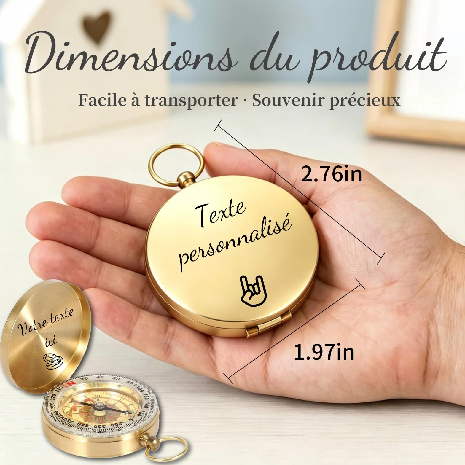 Boussole en Laiton Personnalisable Gravure Nom Logo Date Imperméable Lumineuse Cadeau Randonnée