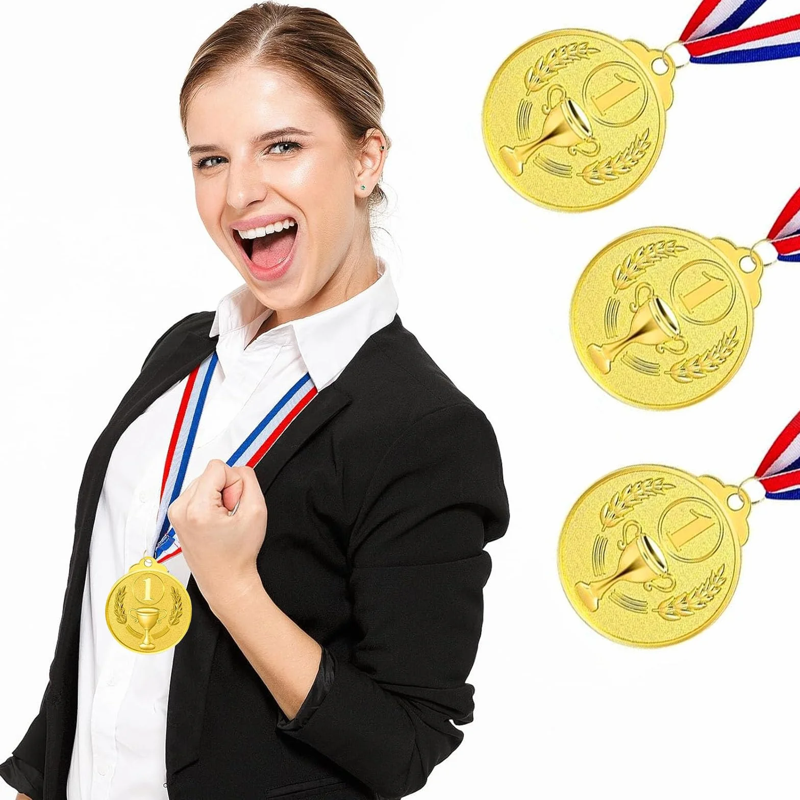 Médaille de Récompense 12 Pièces Or Argent Bronze avec Rubans Cou Style Olympique 5 cm