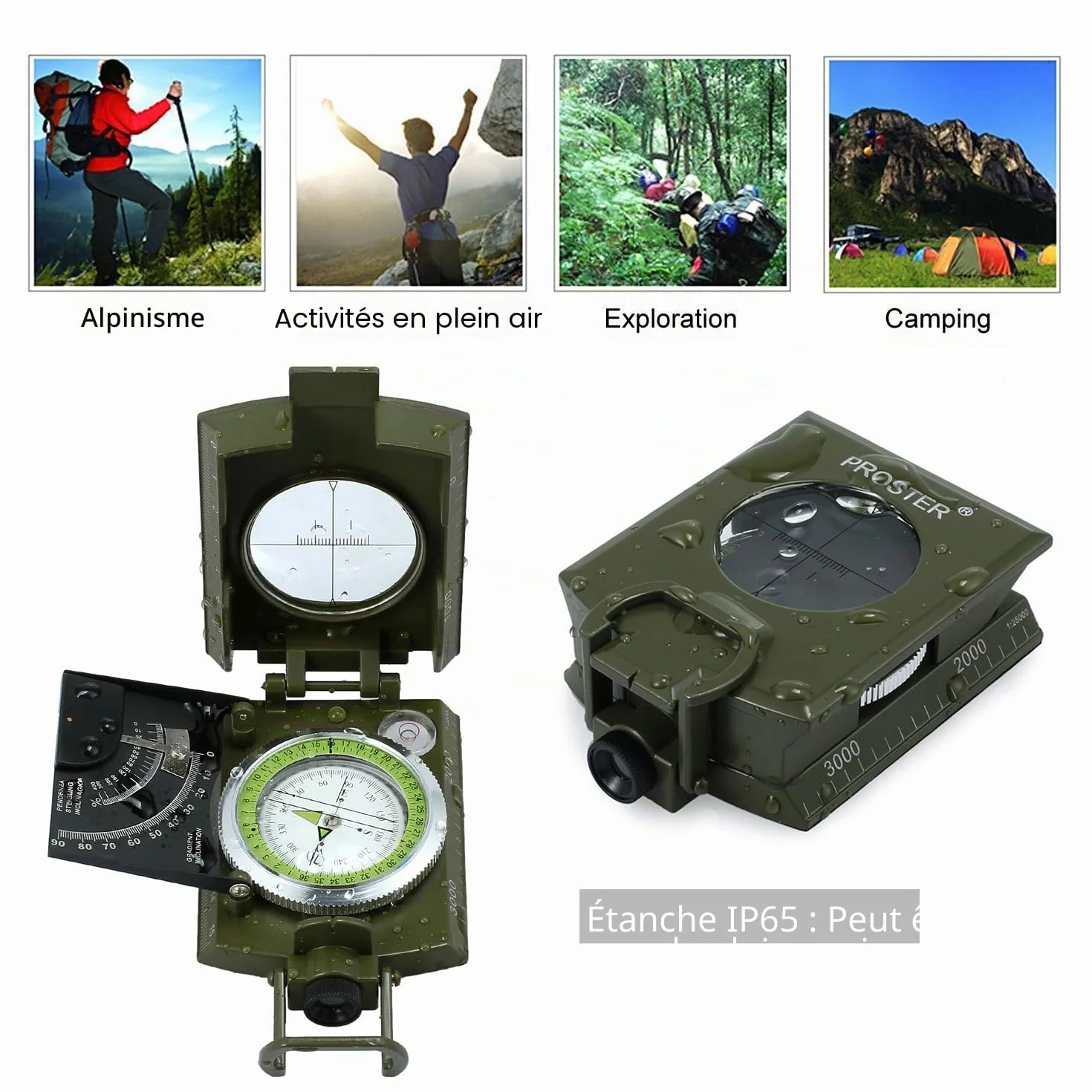 Proster Boussole de Randonnée Professionnelle avec Clinomètre – Boussole Militaire Étanche IP65 Navigation et Orientation