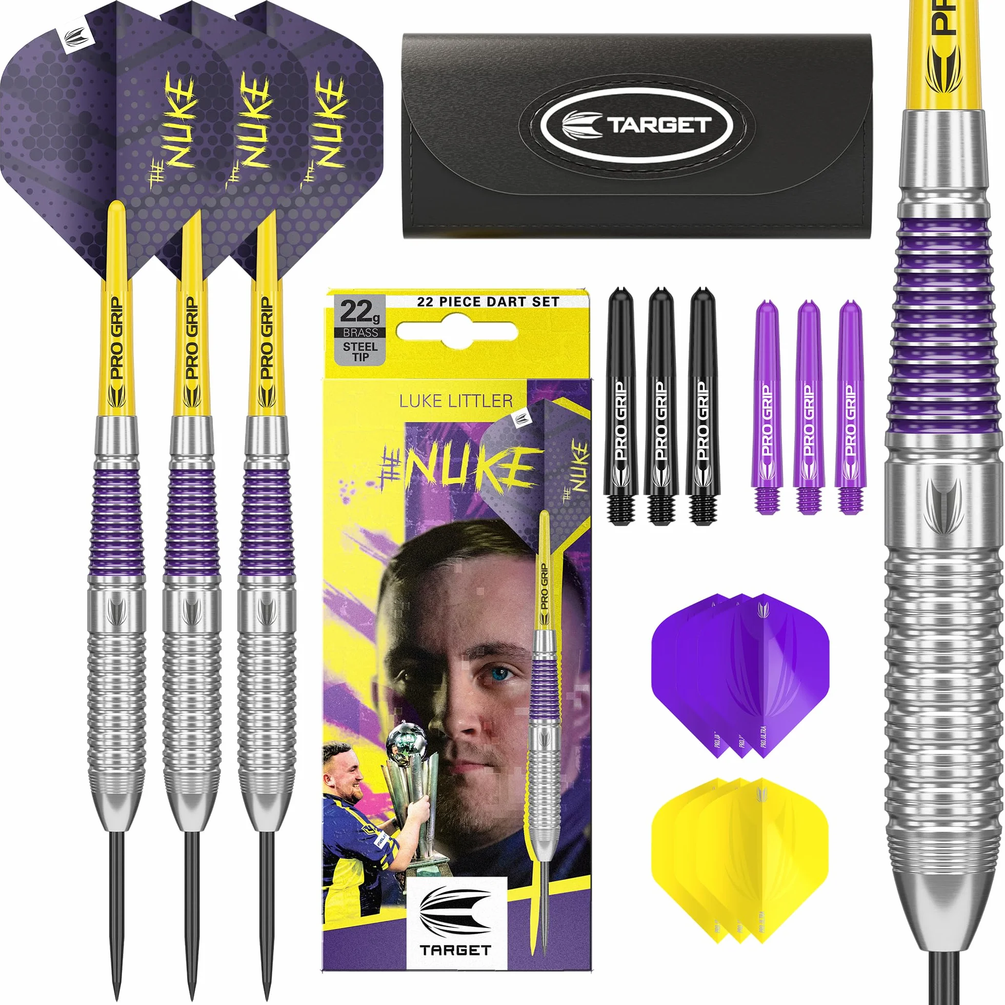 Target Darts Luke Littler Brass 22G Pointe en Acier Fléchettes Set The Nuke Player Édition Fléchette