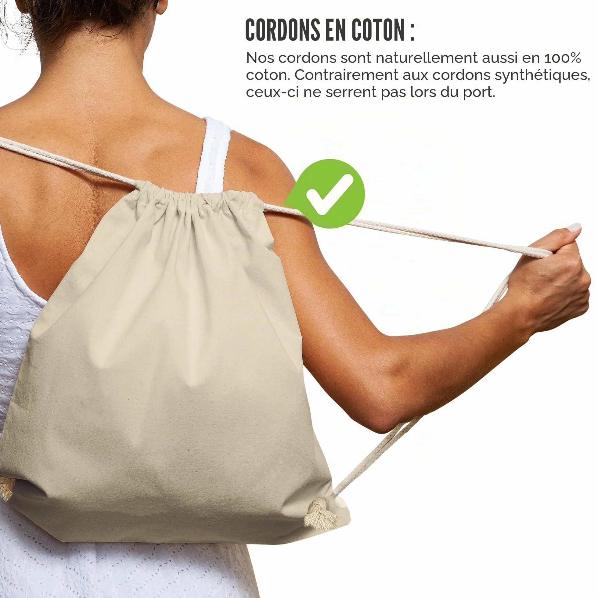 Sacs de Gym en Coton Naturel ELES VIDA, Sac de Sport Sac à Dos en Tissu Toile Jute Oeko-Tex