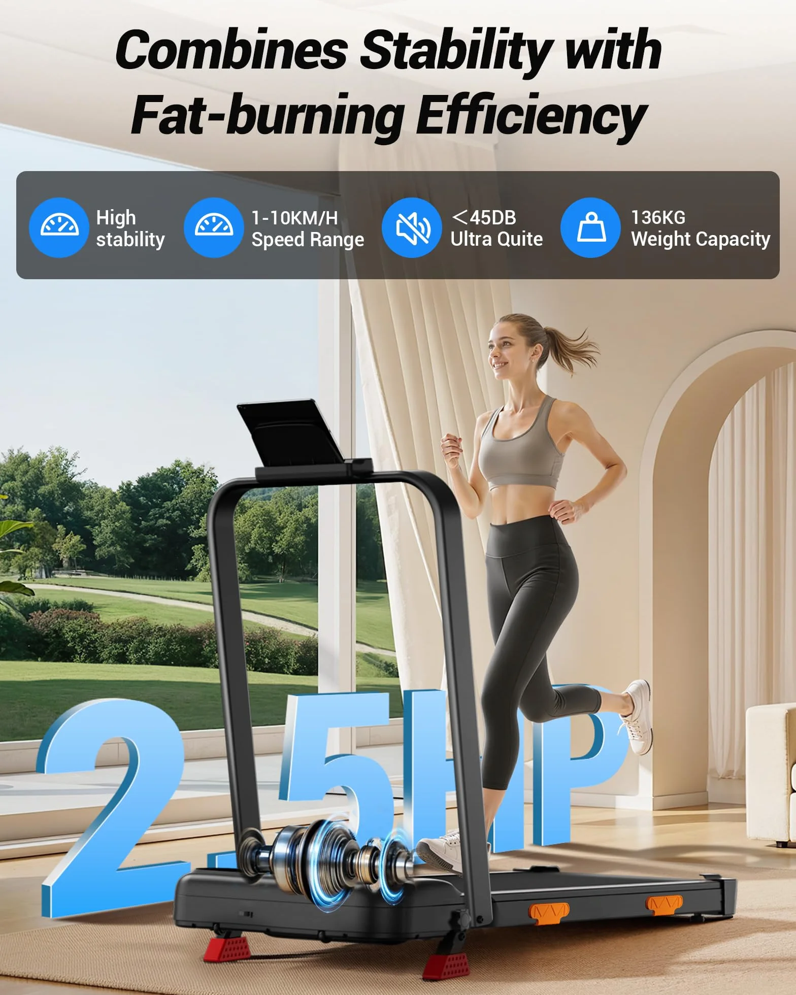 UMAY Tapis de Course Pliable Inclinable 15% Walking Pad Moteur Silencieux Charge Max 136KG