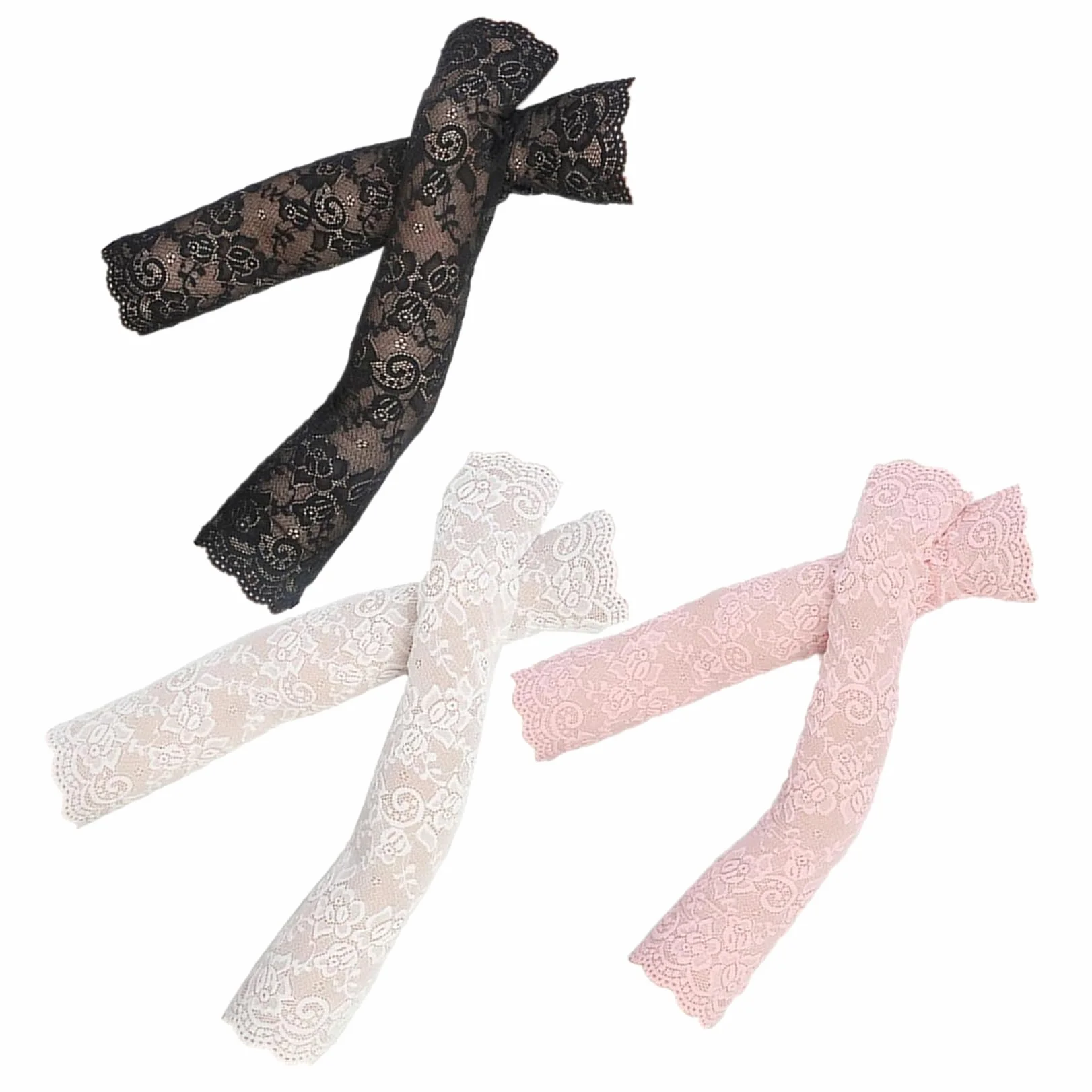 ABOOFAN 3 Paires Manches Dentelle Longues sans Doigts Protège-Coudes Femmes Noir Blanc Peachpink