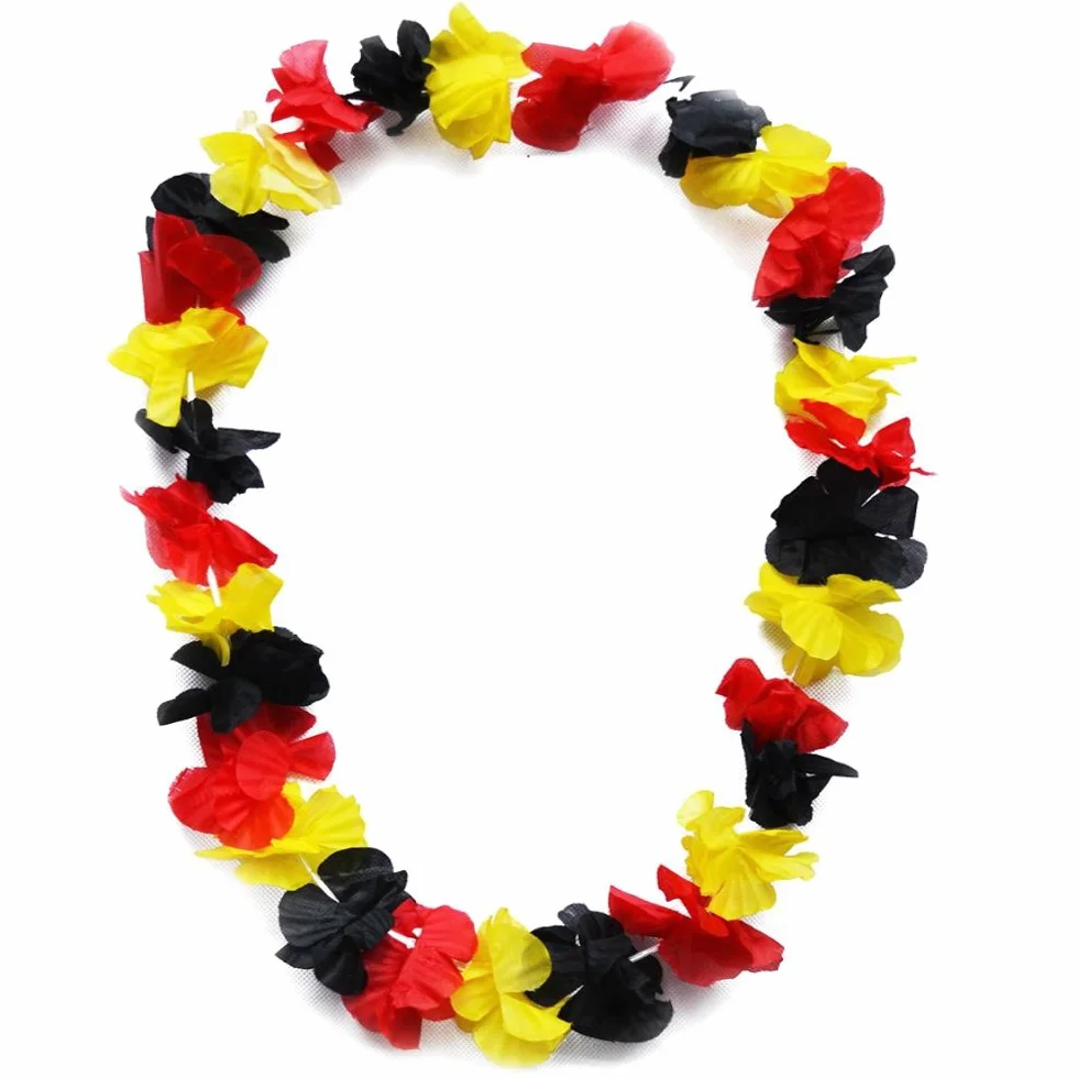 Collier de fleurs hawaïennes Noir/rouge/doré pour supporter de l'Allemagne
