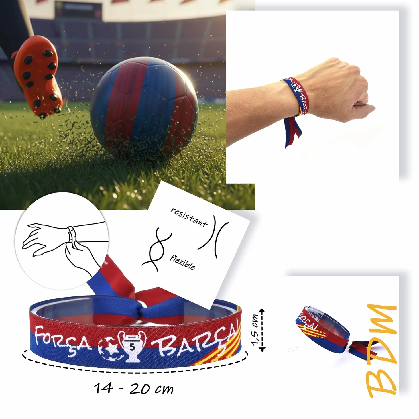 BDM Barcelone Football Bracelet Tressage Hilo Hommes Femmes Fans