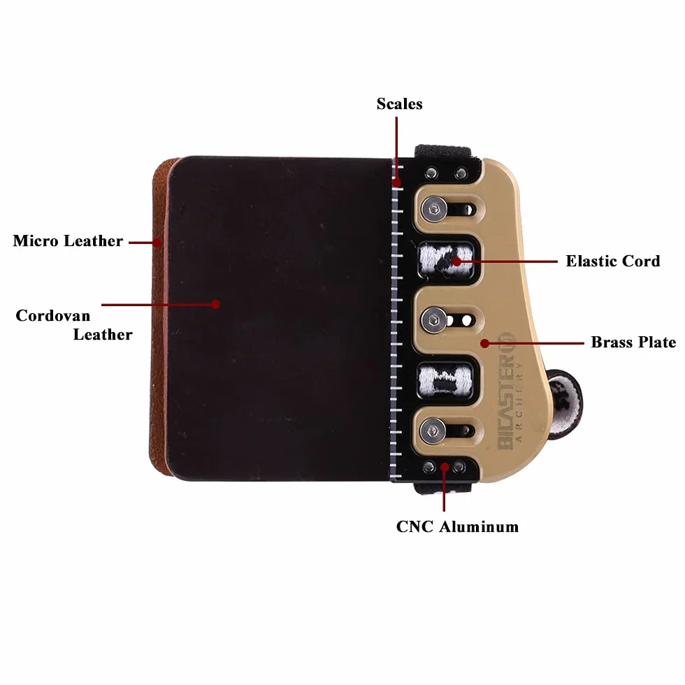 BICASTER Barebow Horween Cordovan Cuir Laiton Protège-Doigts Tir à l'Arc Main Droite