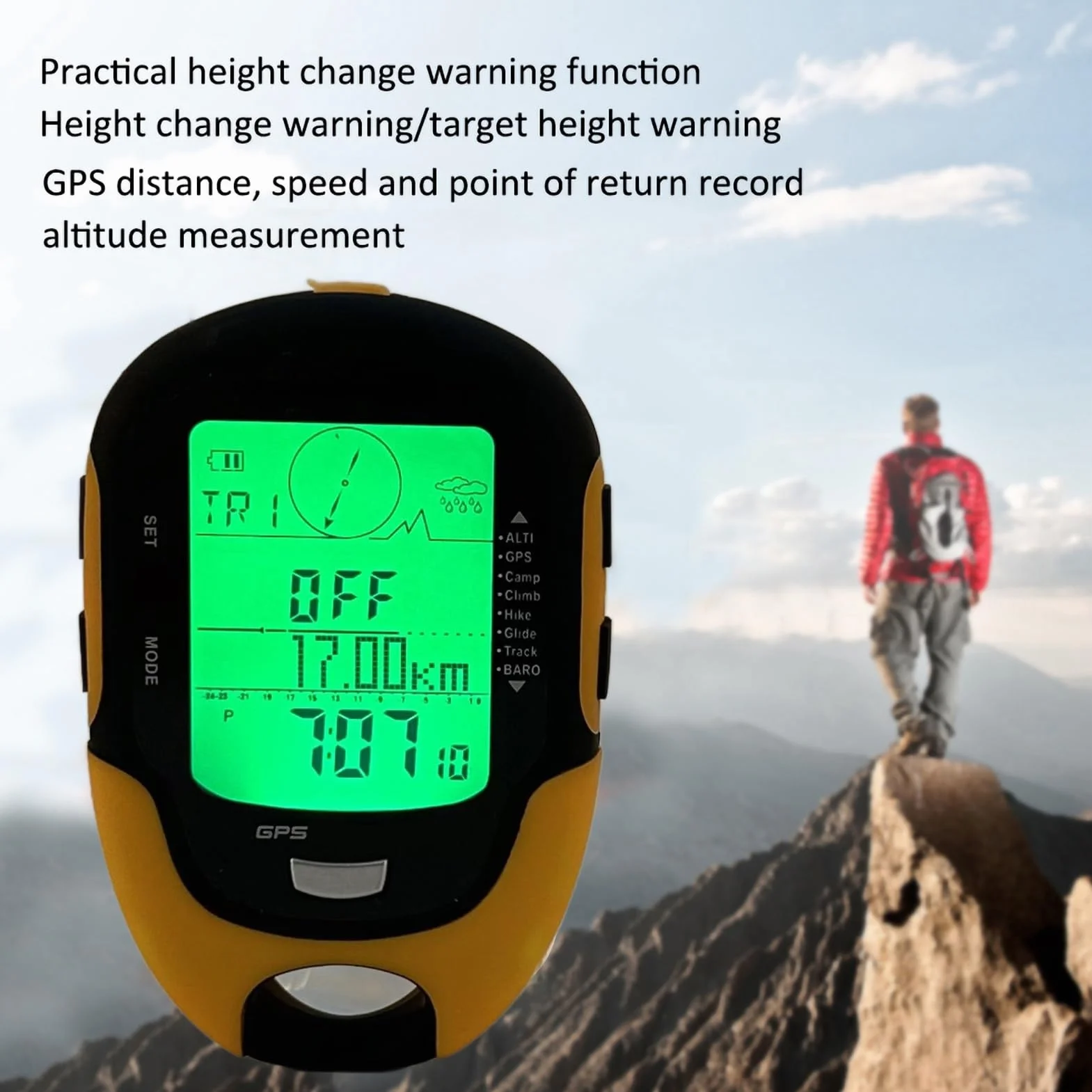 Dilwe Altimètre Numérique FR510 ABS IPX4 LCD Boussole GPS Thermomètre Baromètre Testeur de Pression