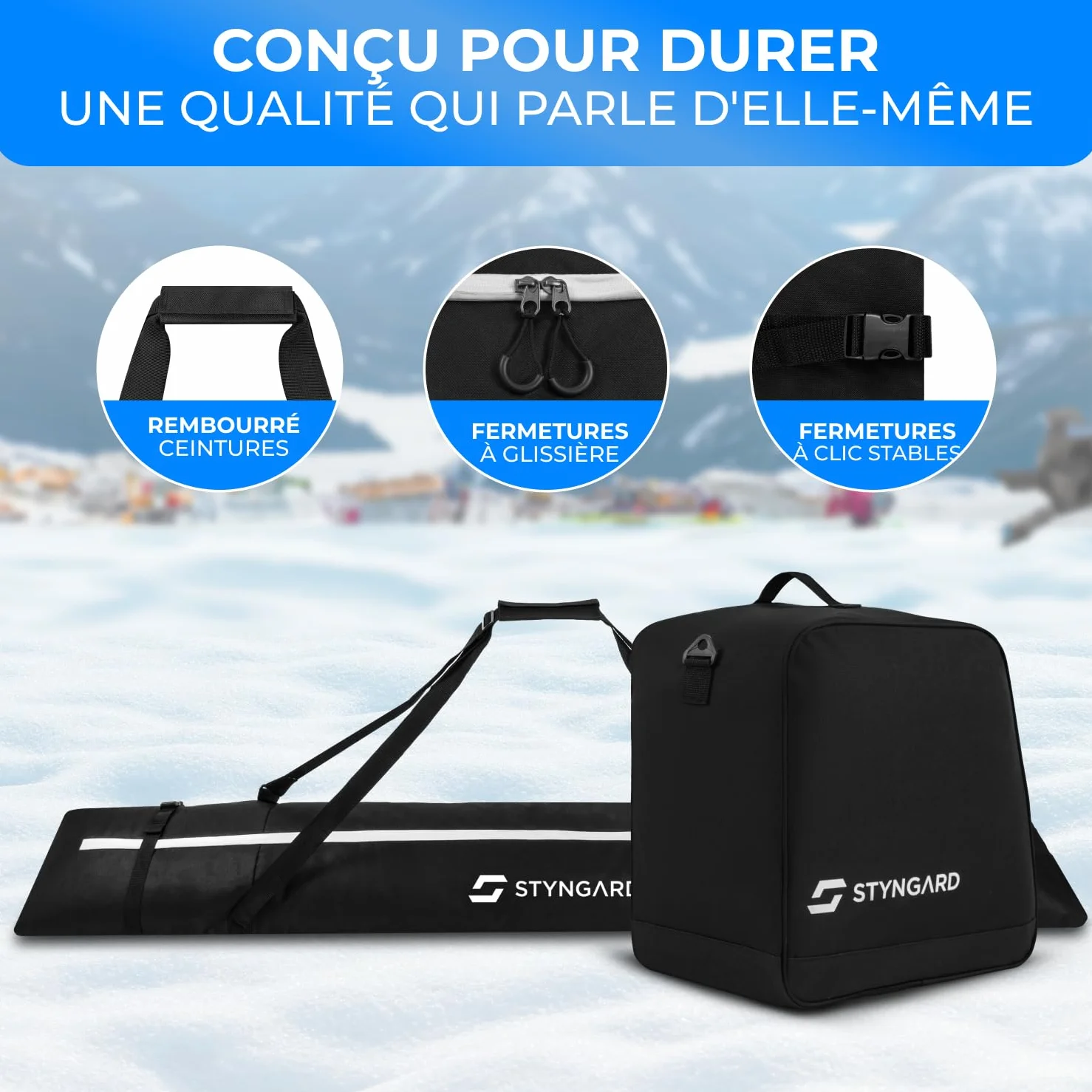 STYNGARD Housse à Skis 180 cm Sac à Chaussures de Ski 38 L Set Courchevel