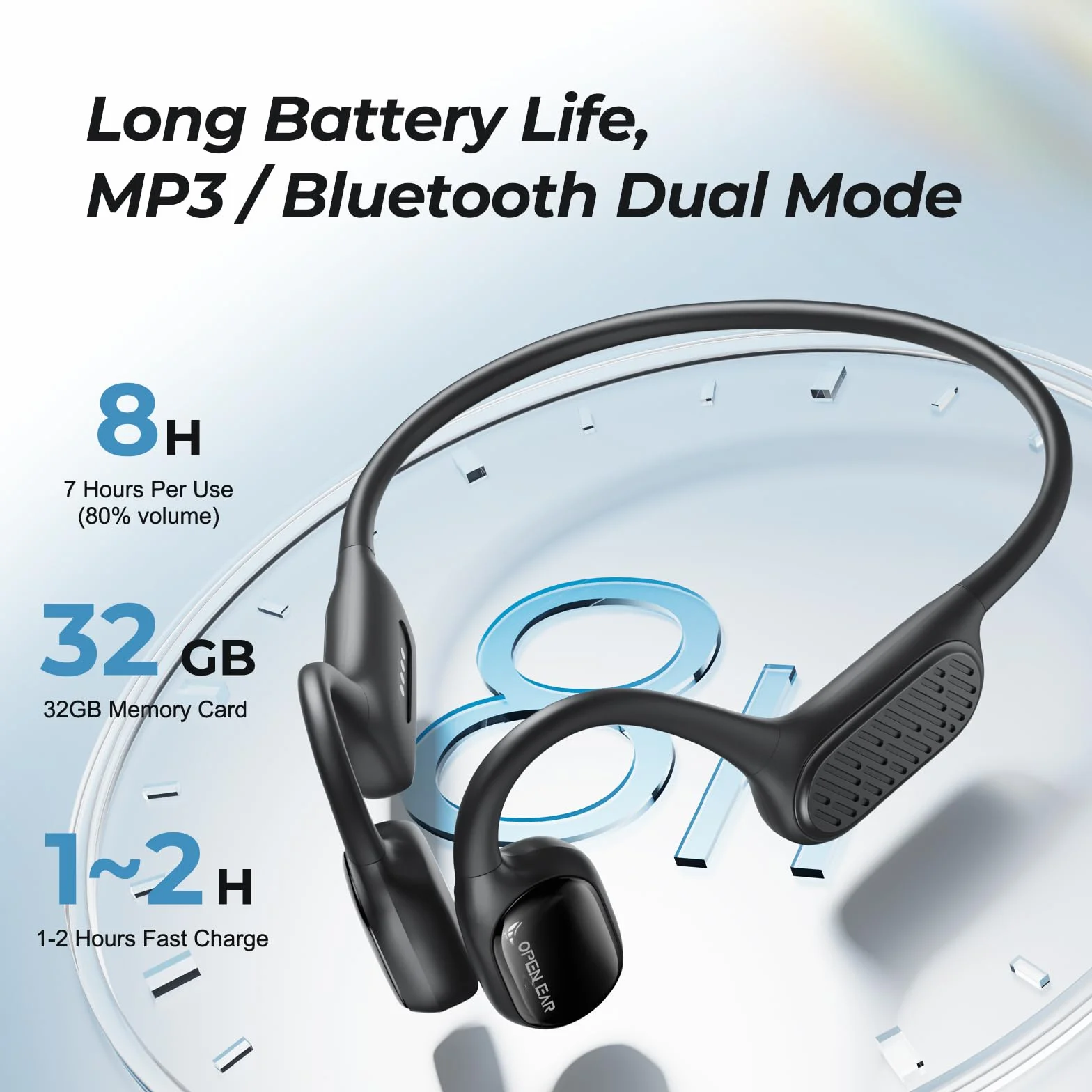Écouteurs de natation Bluetooth 5.3 IP68 étanches avec microphone à conduction osseuse lecteur MP3 32 Go