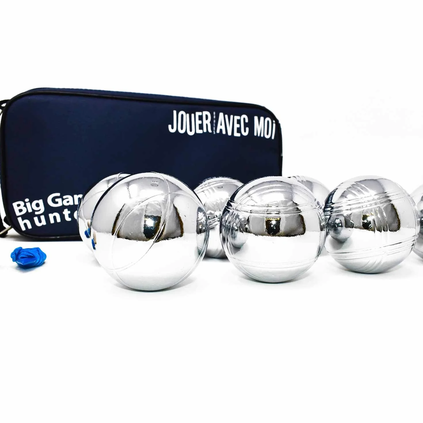 Big Game Hunters Set de 8 Boules de Pétanque Antirouille Sacoche Toile Taille Officielle Polies Gravées