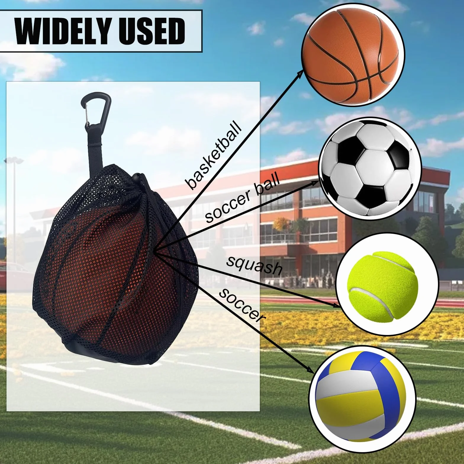 Sac De Sport Polyvalent Bandoulière Ballon Basketball Football Tennis Filet Basket Enfants