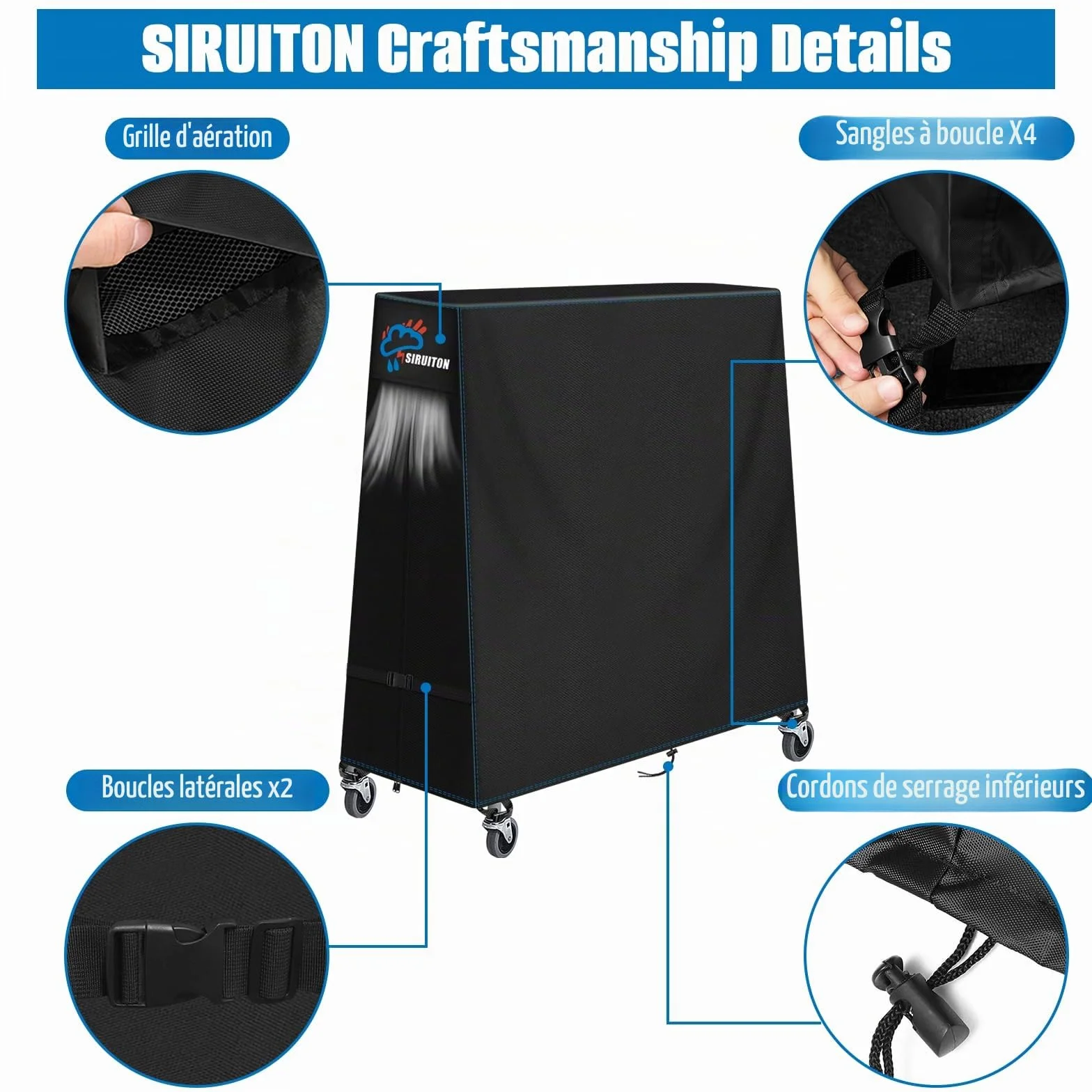SIRUITON Housse de table de tennis de table 500D imperméable 173x77x158cm