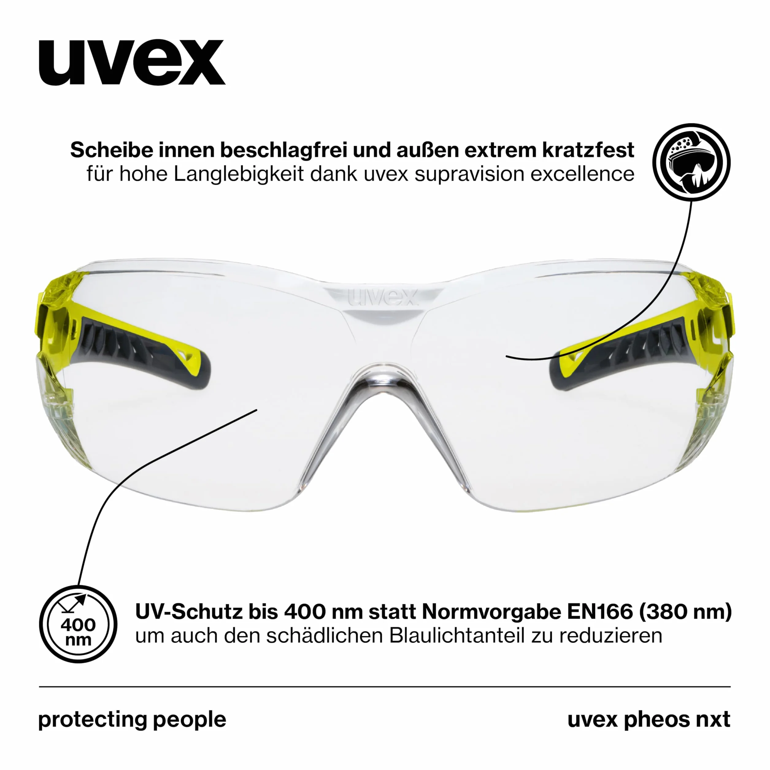 Uvex pheos nxt Lunettes de protection anti-buée résistant aux rayures et aux produits chimiques