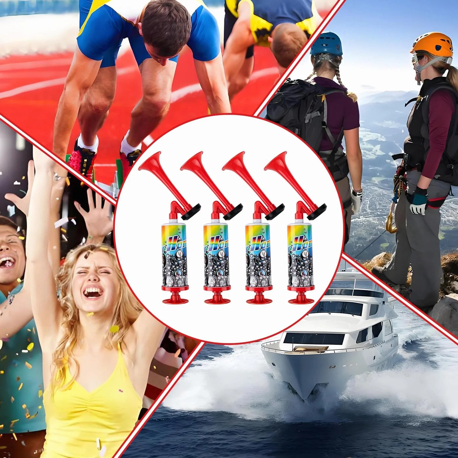 Trompette Supporter Corne de Brume Puissant Portable Vuvuzela 4 Pièces Rouge