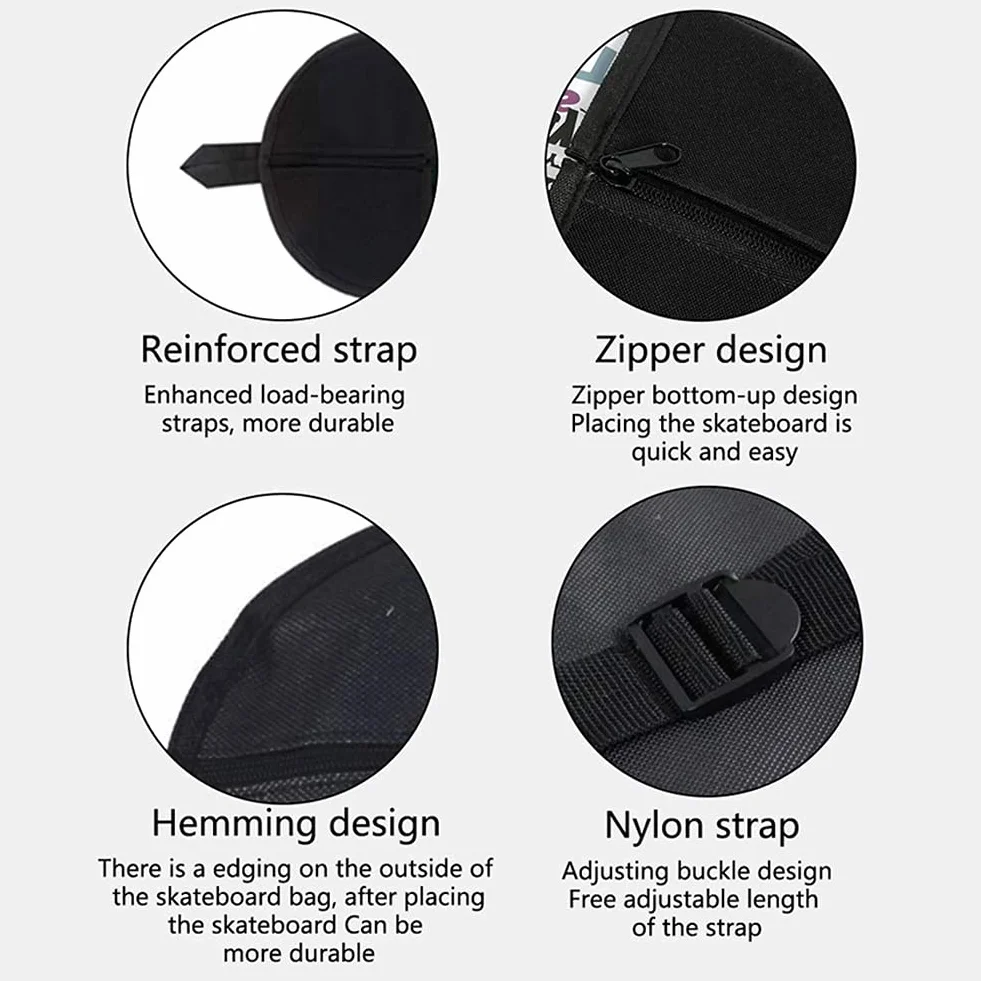 Sac à Dos Imperméable pour Skateboard avec Bretelles Réglables, Noir