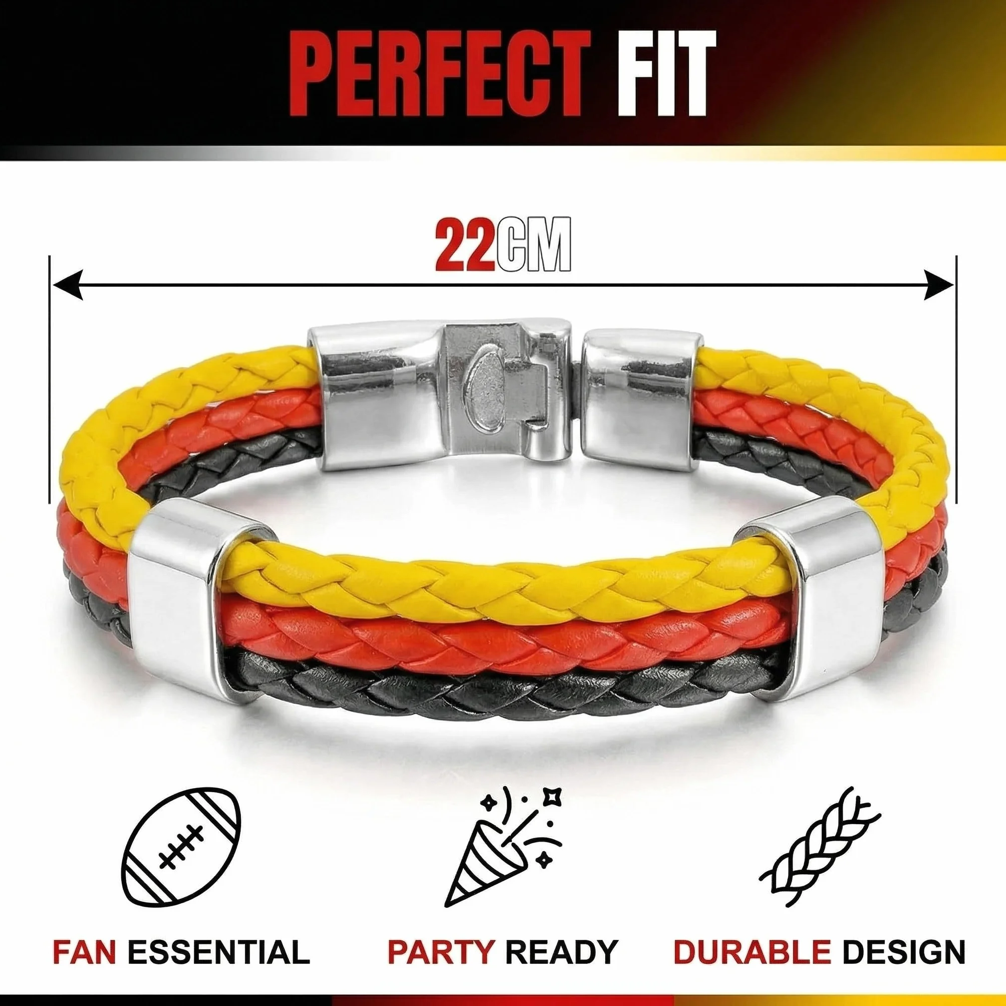 Bracelets Allemagne Cuir Synthétique Drapeau Tricolore 22cm Lot de 2