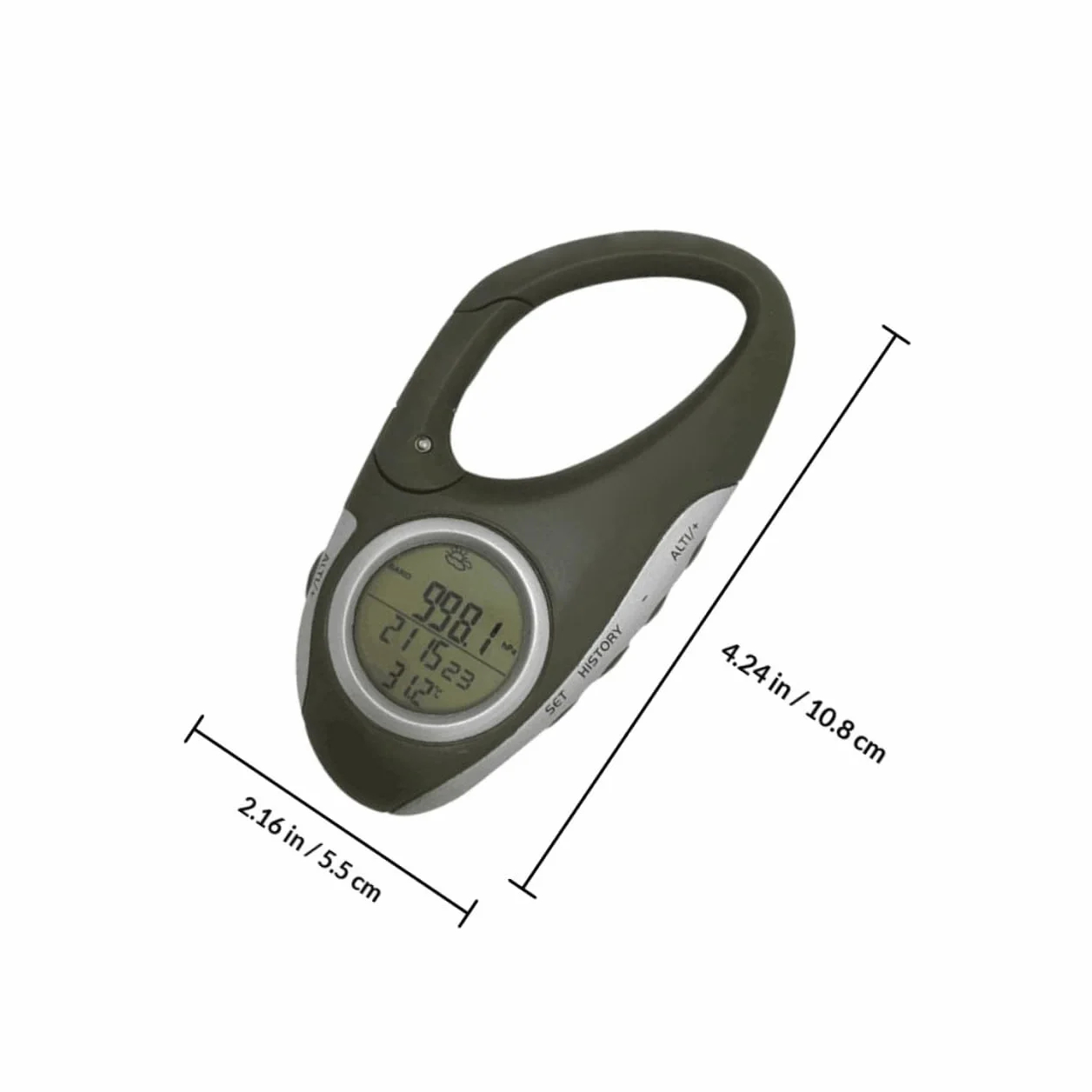 Altimètre Baromètre Thermomètre à Mousqueton Vert ABS Portable Mesure Pression Atmosphérique Altitude Randonnée