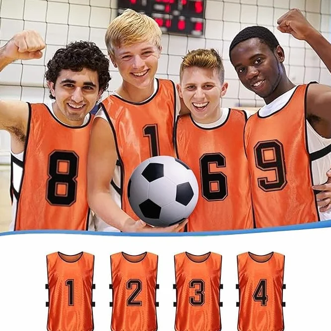 Lot de 24 gilets d'entraînement de football en 2 couleurs vives, maillots numérotés 1-12 pour adultes, orange et vert