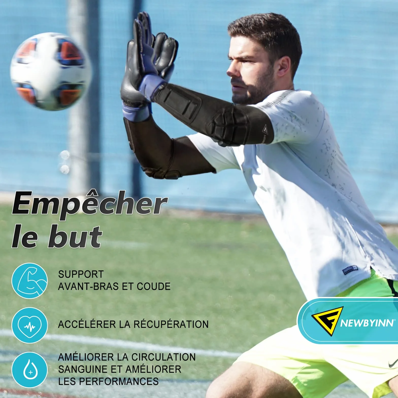 Newbyinn Manche Coude Rembourré 1 Paire Coudiere Protection Avant Bras pour Volleyball Basketball Football
