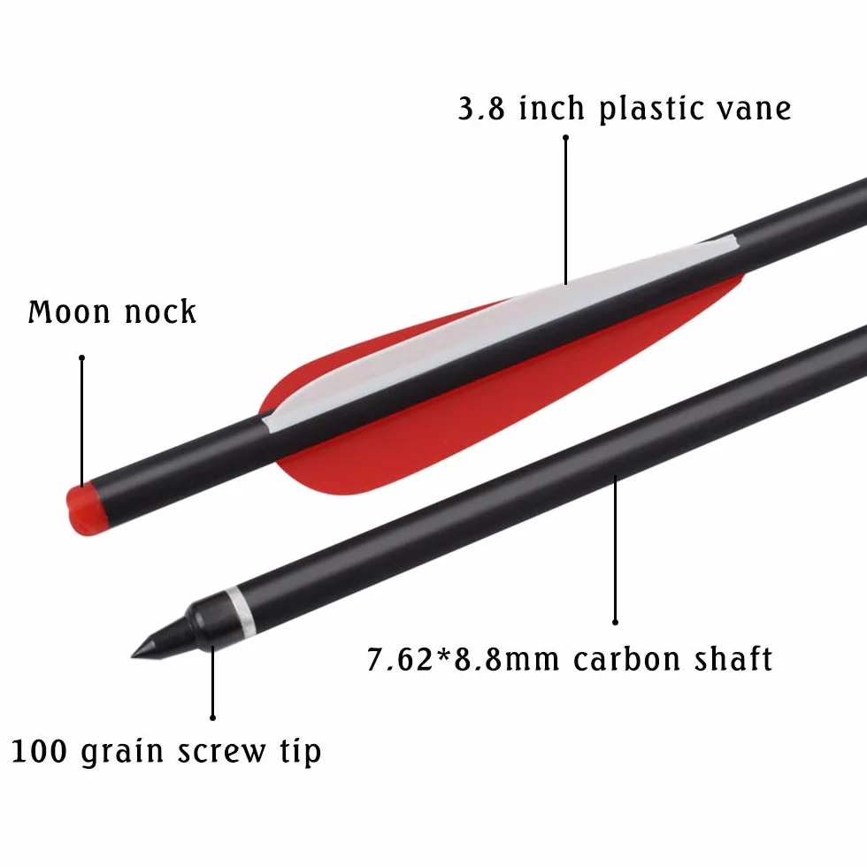 NIKA ARCHERY Flèches d'arbalète Carbone 18'' 20'' Pouces 12 pièces Chasse