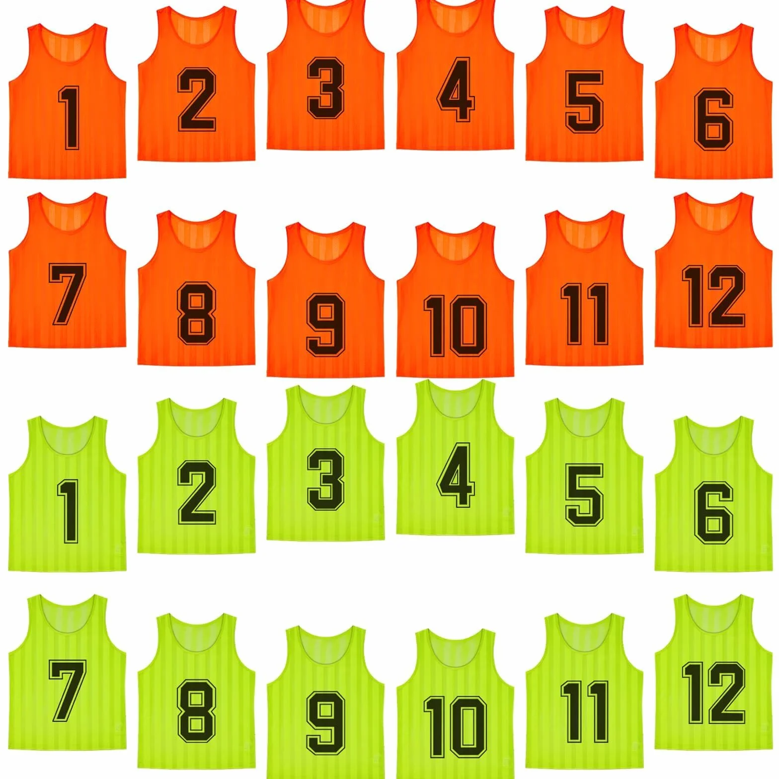 Lot de 24 Chasubles Enfant Numérotées – Gilets d'Entraînement en Maille pour Équipe Sportive, Orange & Vert