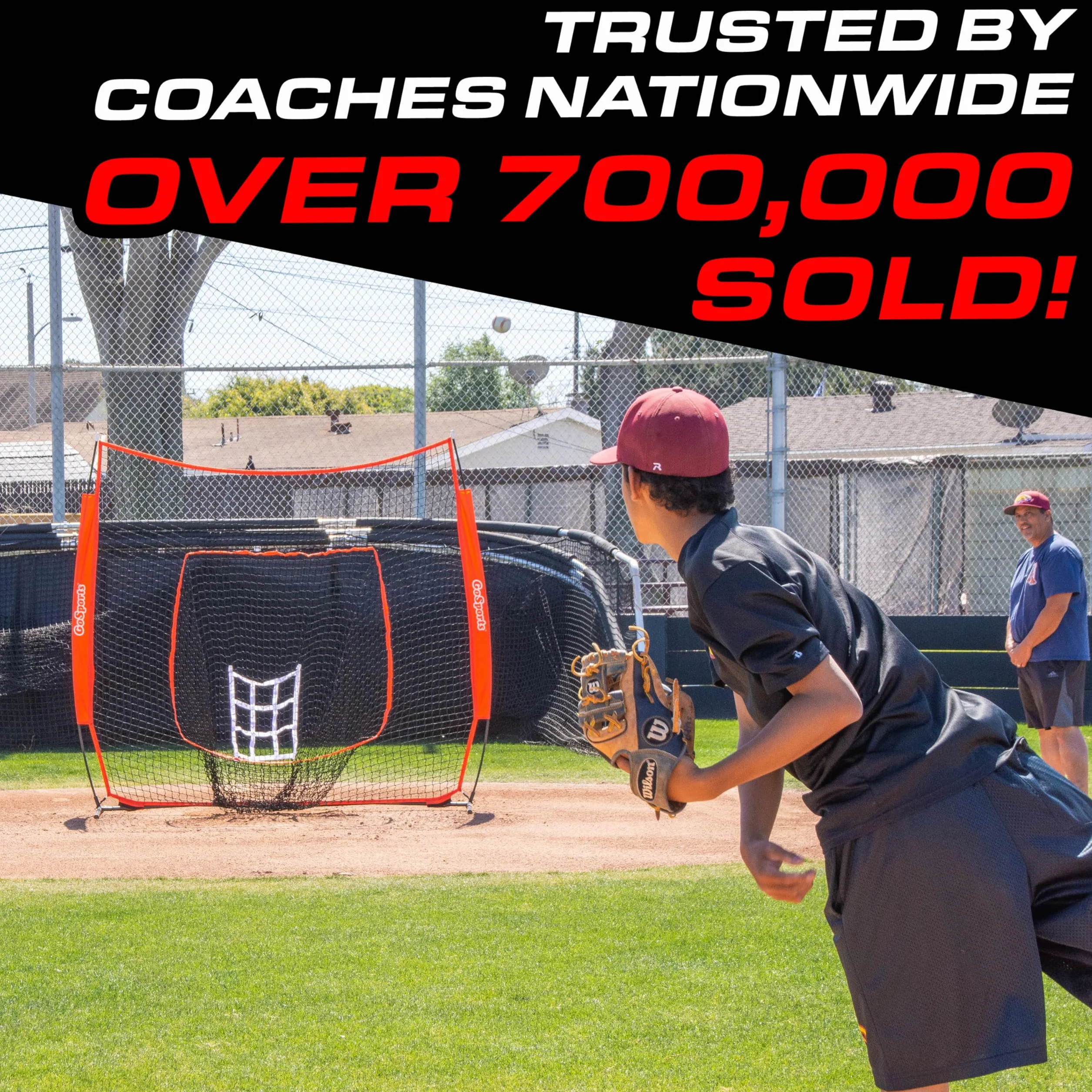 GoSports 7'x7' Baseball Softball Practice Hitting Pitching Net with Bow Frame, Carry Bag, Strike Zone