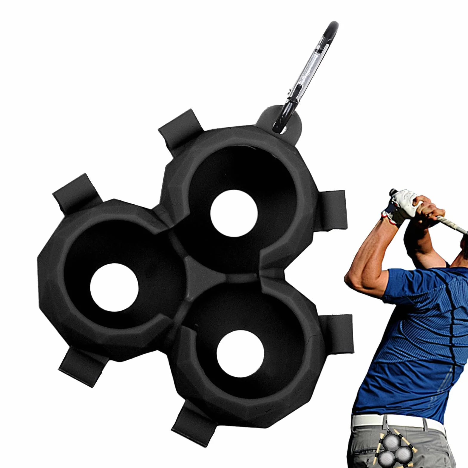 Support de balle de golf en silicone avec boucle à clip pendante - Porte-balles portable