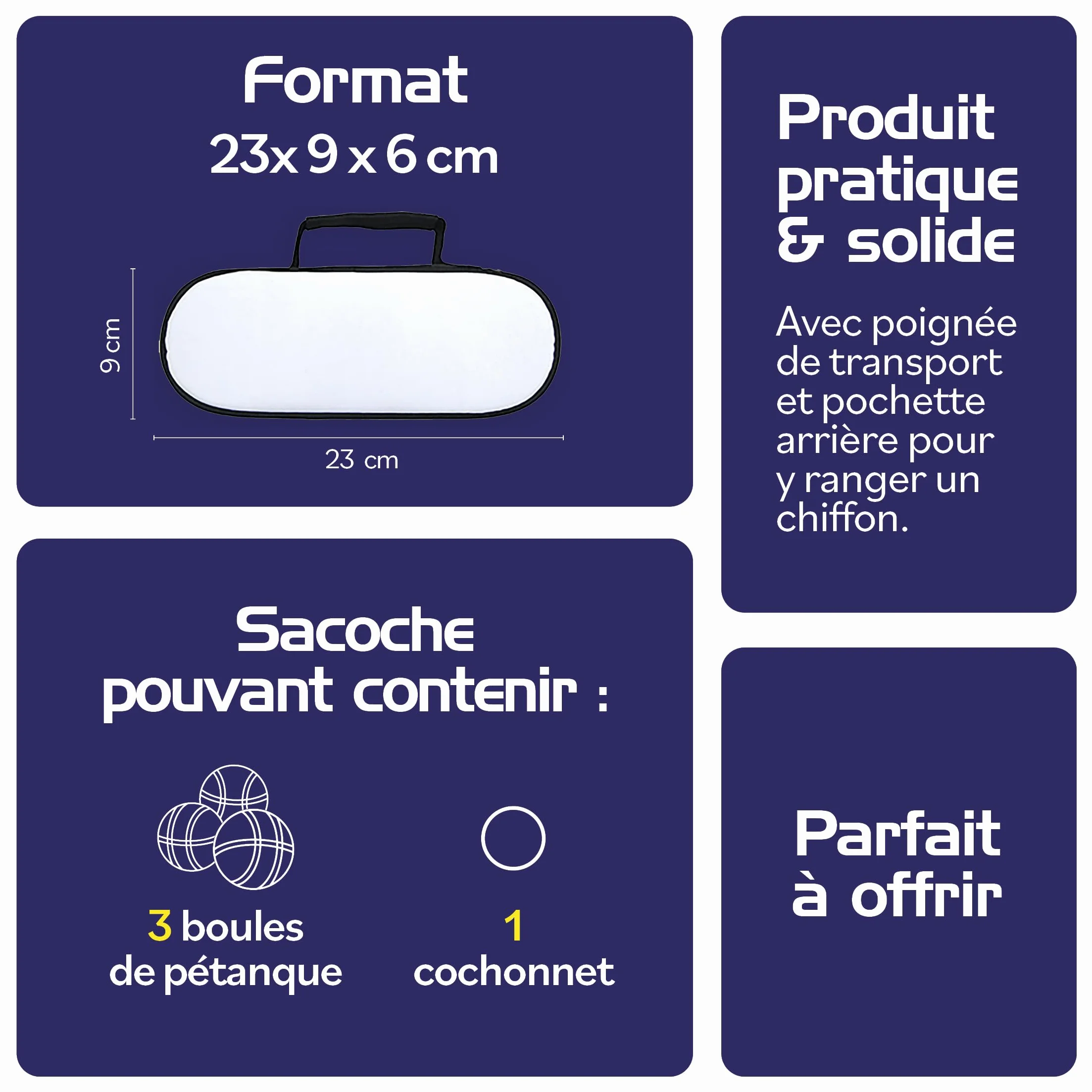Sacoche Housse Boules pétanque Triplette cochonnet Personnalisable