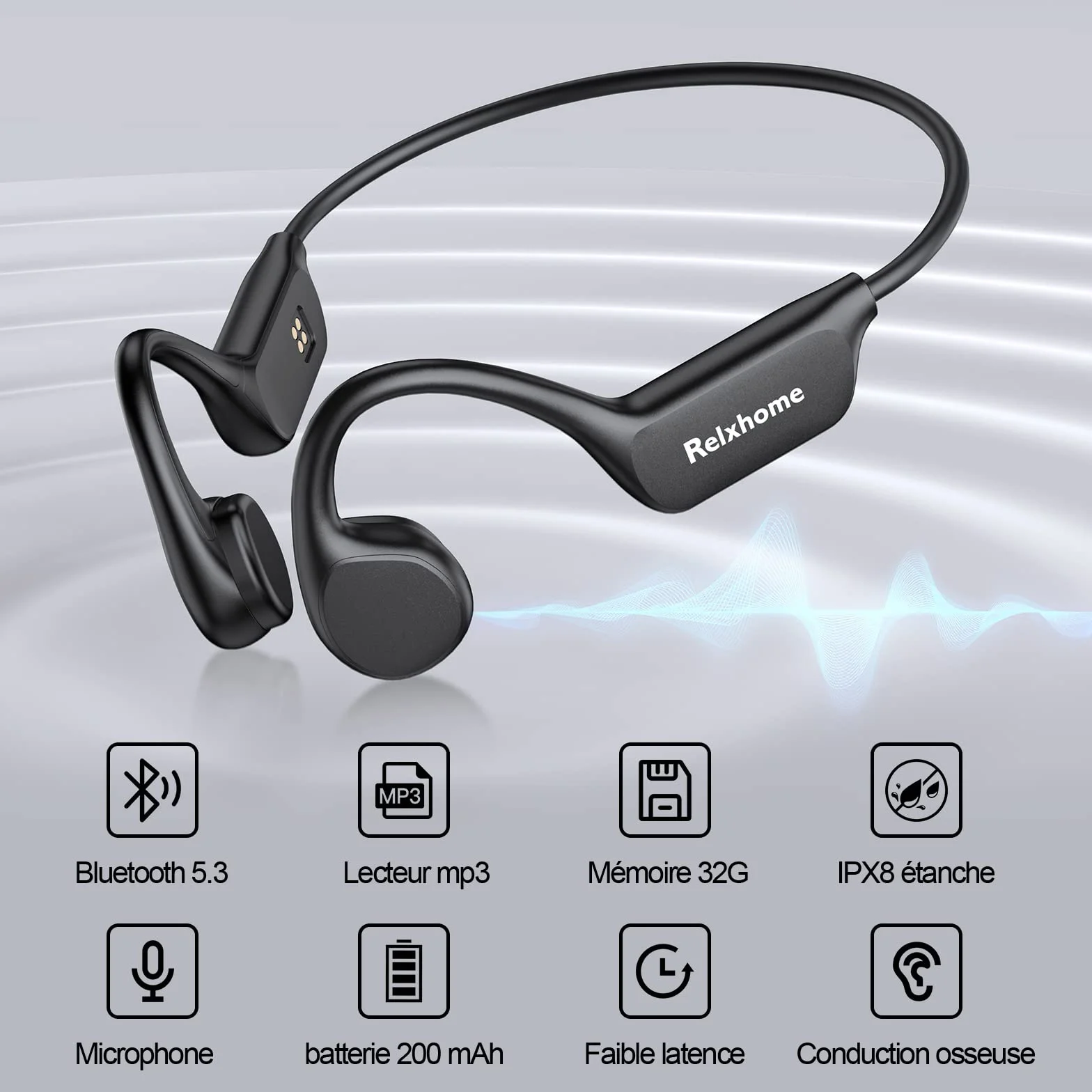 Casque Conduction Osseuse Bluetooth 5.4, Mémoire 32 Go Intégrée, Lecteur MP3 Étanche IPX8, 10 Heures de Jeu, Écouteur Natation sans Fil