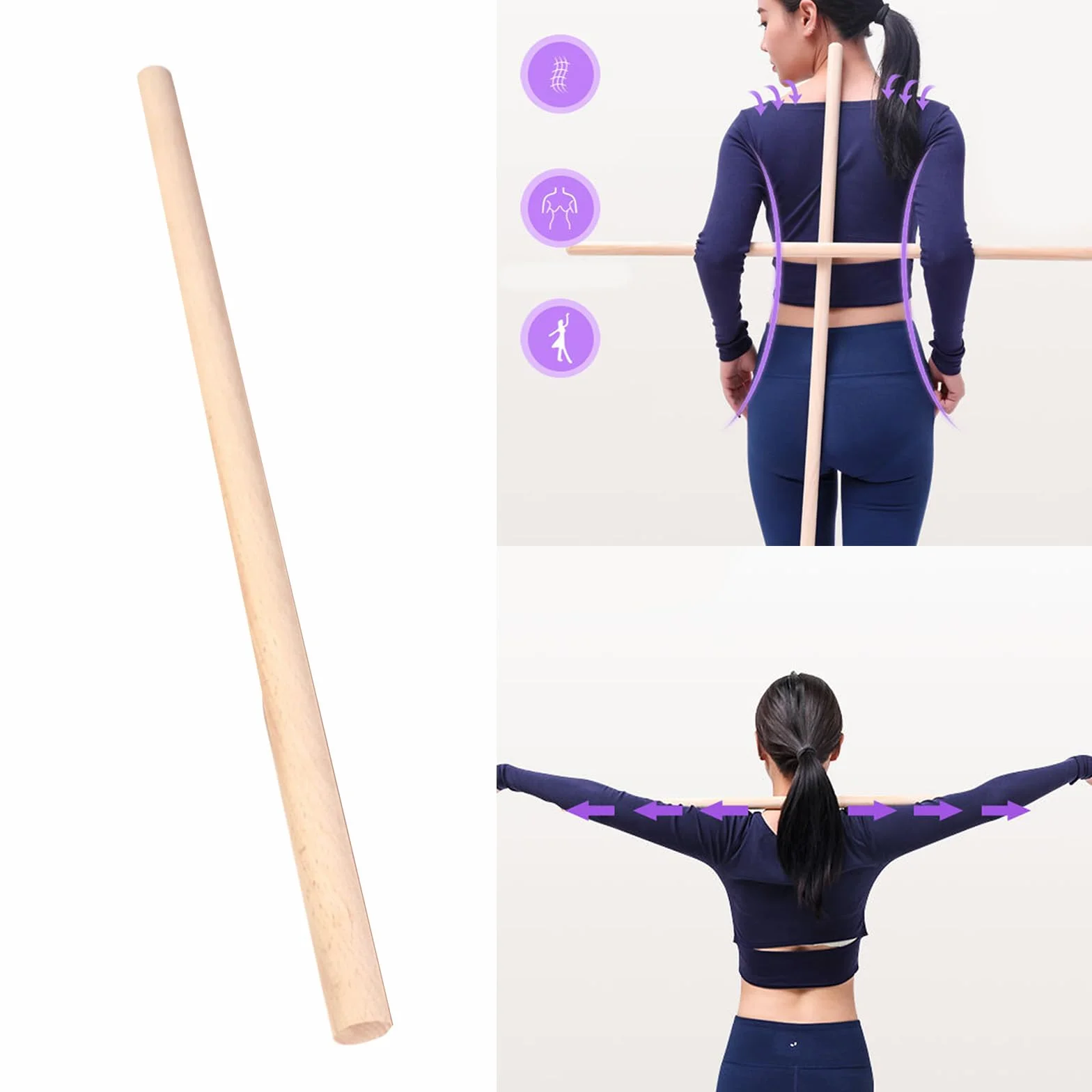 Bâton d'exercice en bois correcteur de posture pour étirement flexibilité équilibre force