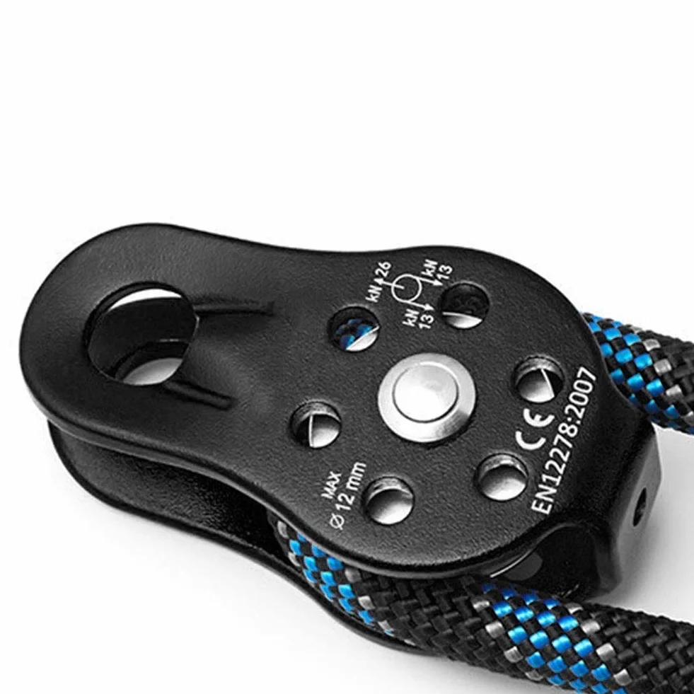 Poulie Escalade 26 KN Alliage Aluminium Simple Corde 12 mm Noir