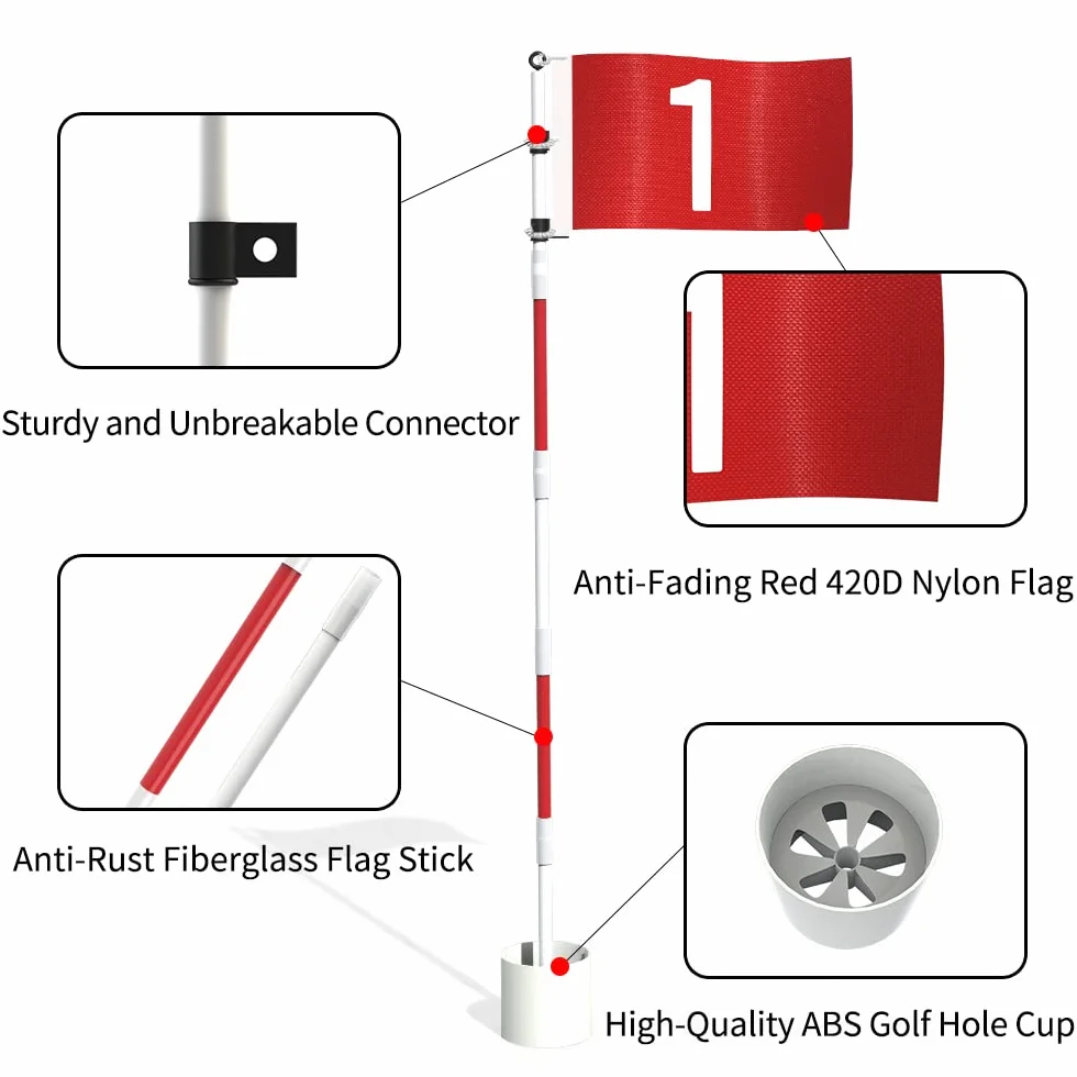 Lot de 2 drapeaux de golf Yard Pro 1,8 m fibre de verre antirouille 5 sections amovible