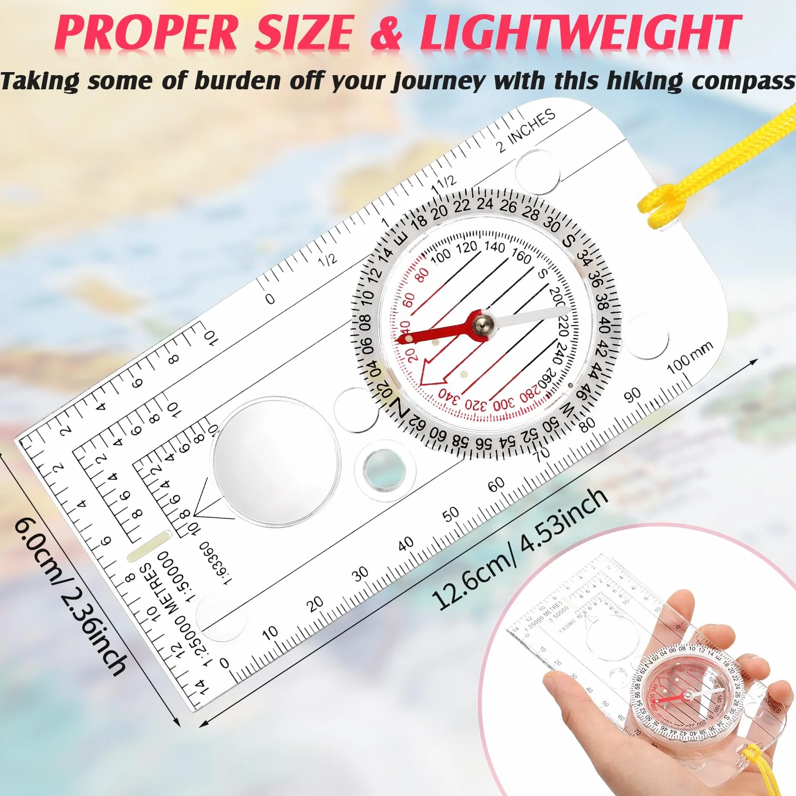 Boussole de Navigation et d'Orientation avec Déclinaison Ajustable 12,5 x 6,0 cm