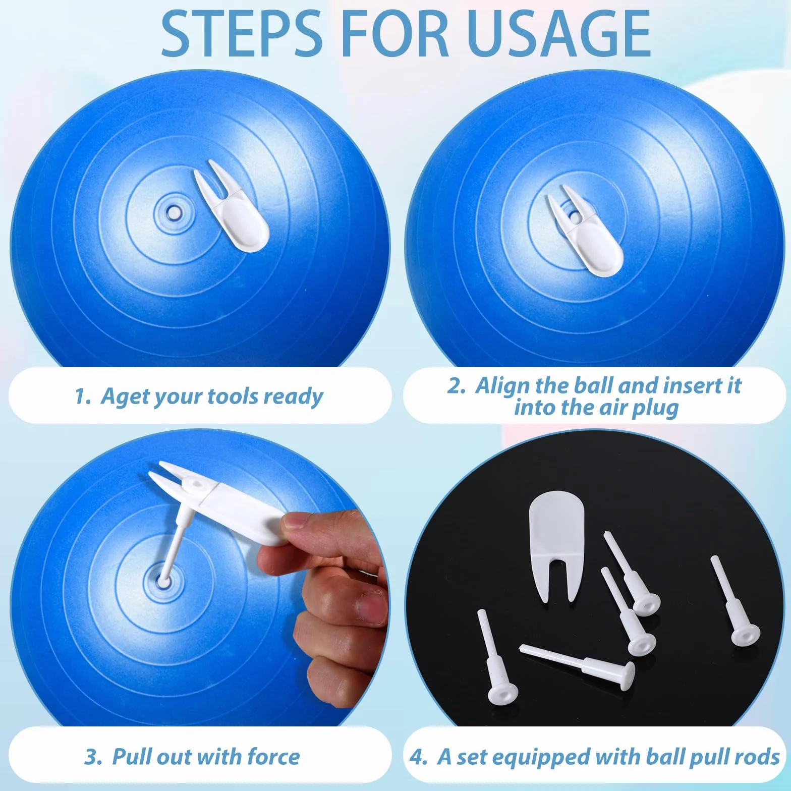 TIESOME Kit de rechange pour ballon de yoga avec 5 bouchons d'air et dispositif de retrait, blanc