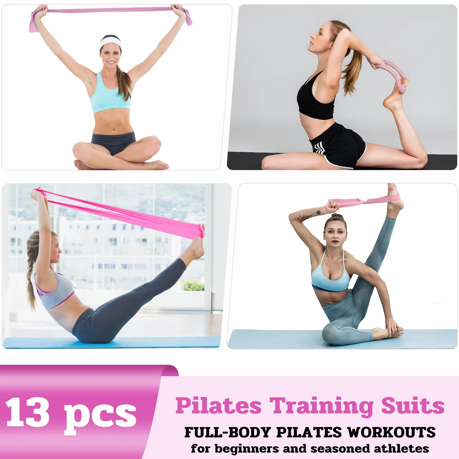Kit de Pilates Pro Elite 13 Pièces, Cercle de Pilates, Bandes de Résistance, Ballon de Yoga, Sac de Gym