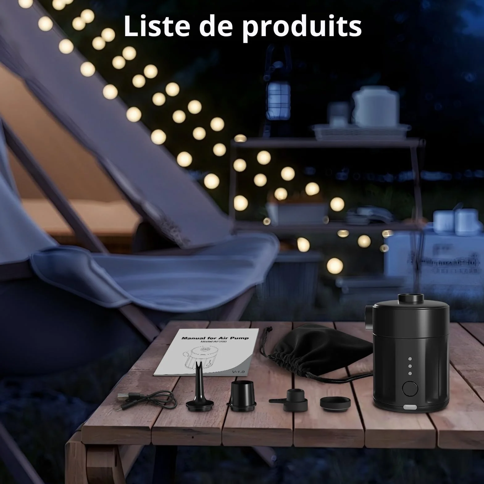 Mojimdo Pompe à Air Électrique Portable Rechargeable 2-en-1 avec 4 Embouts et Sac de Rangement pour Matelas Gonflable, Piscine