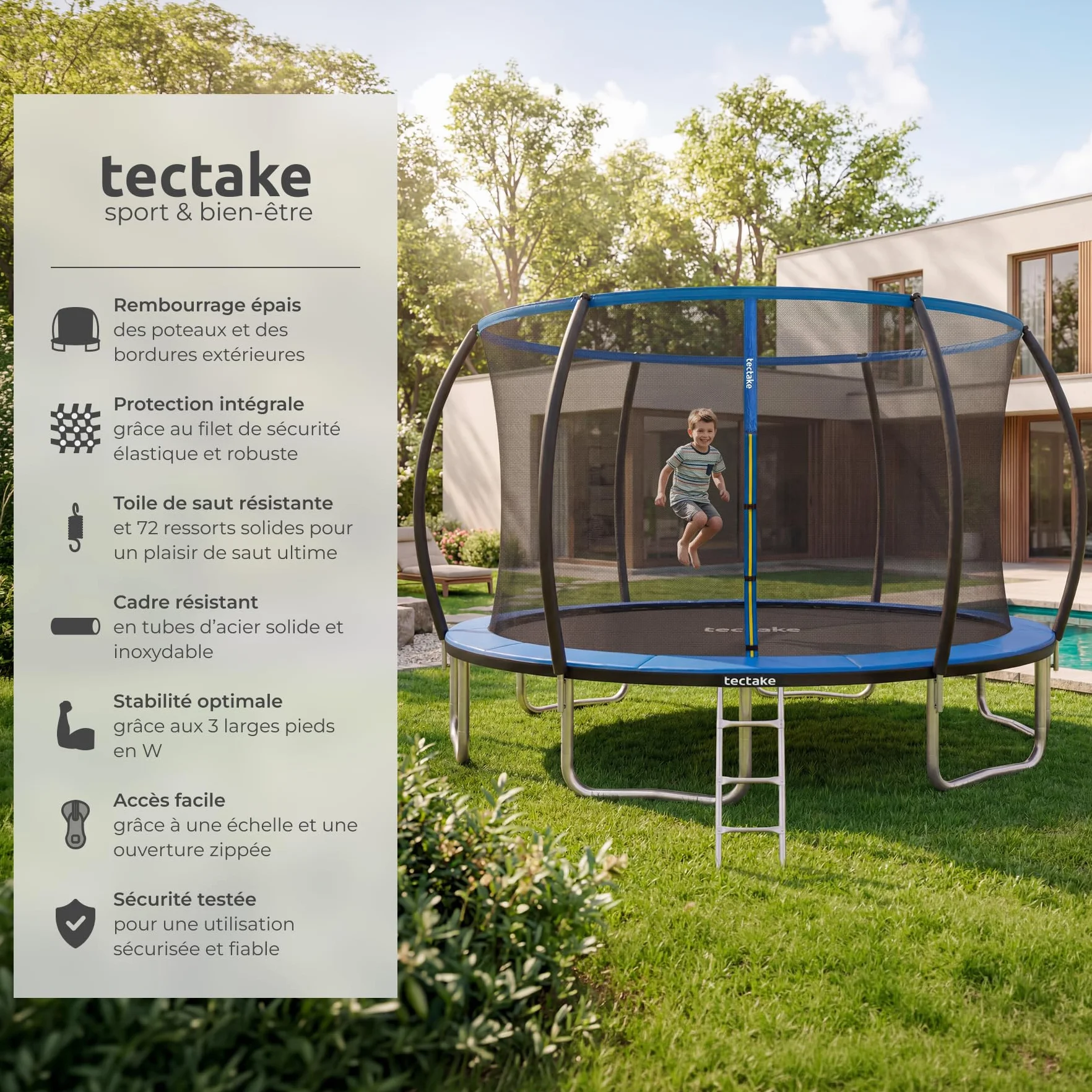 Trampoline de Jardin Ø 366 cm Certifié GS Filet Sécurité Enfants Échelle