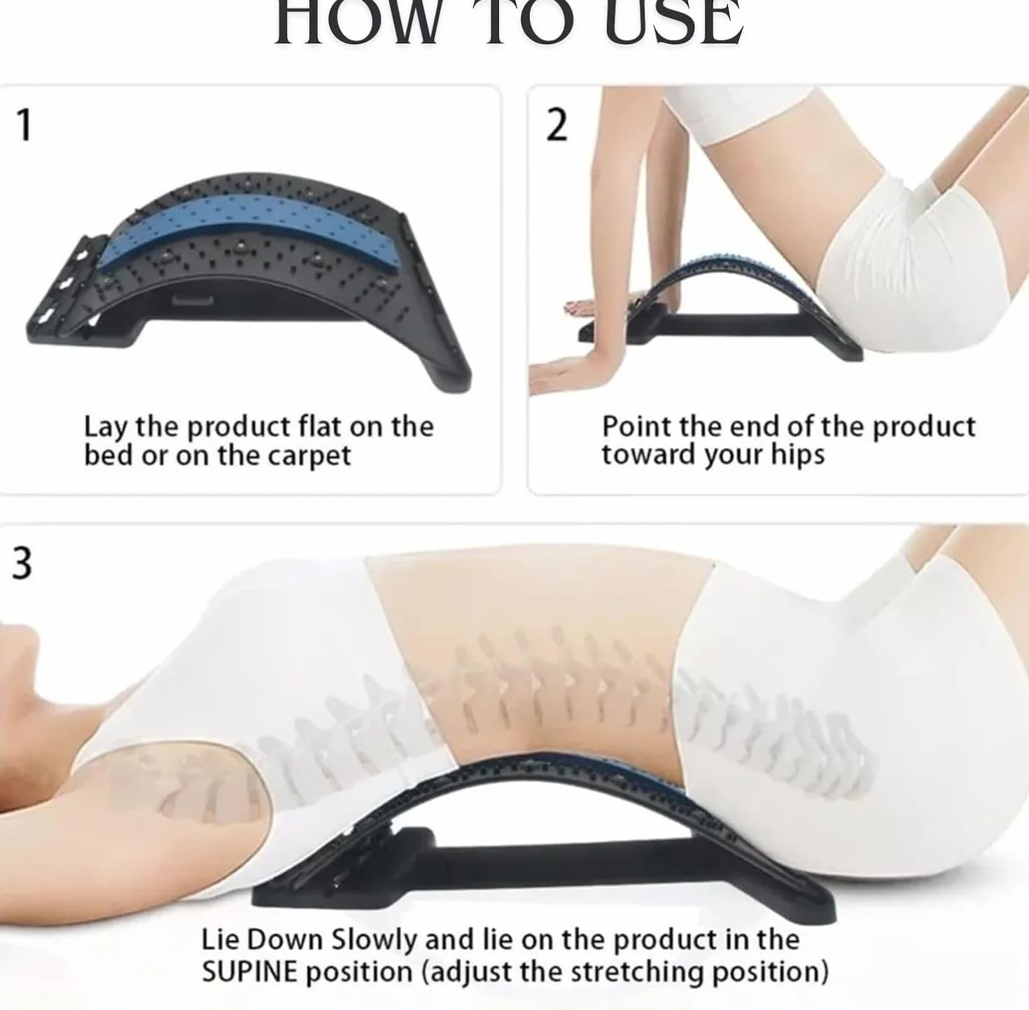 Planche de Soutien Lombaire Ajustable 4 Niveaux, Étireur Lombaire pour Posture Améliorée, Support Ergonomique Bleu