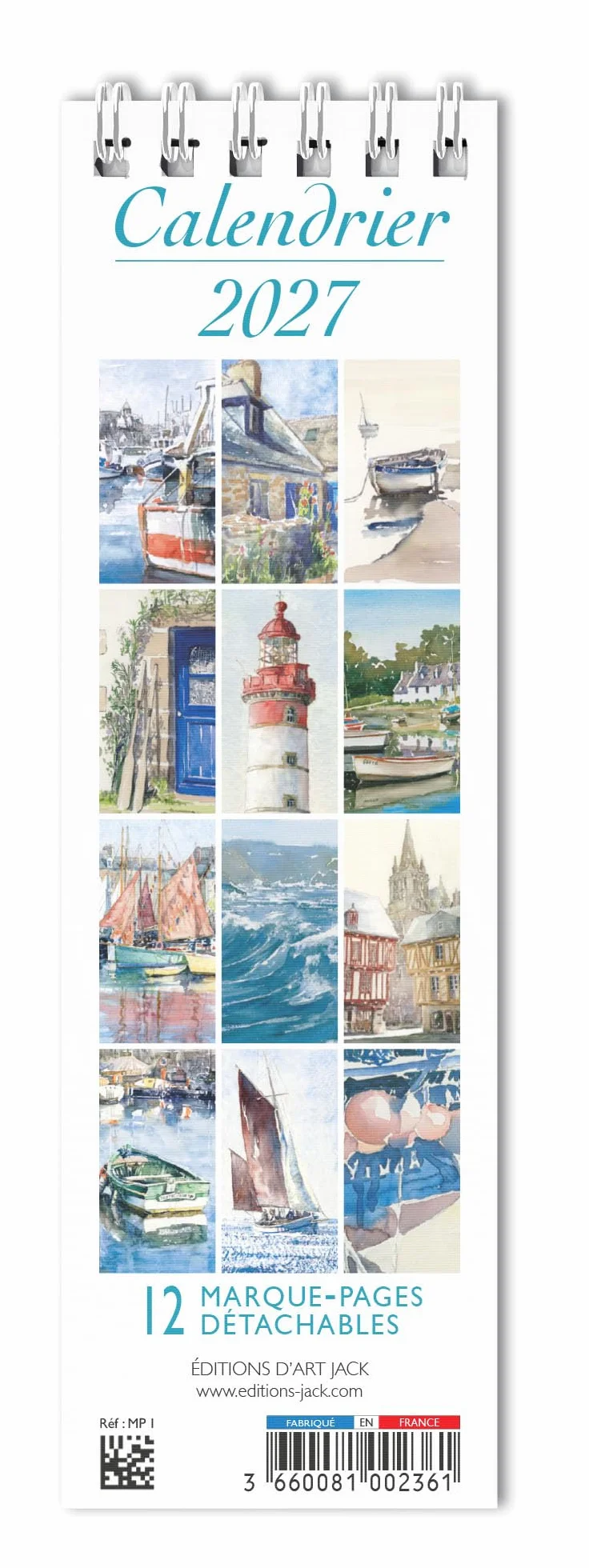 Calendrier Marque Page 2027 Aquarelle Vanderbergue Voiliers 5.5x17cm