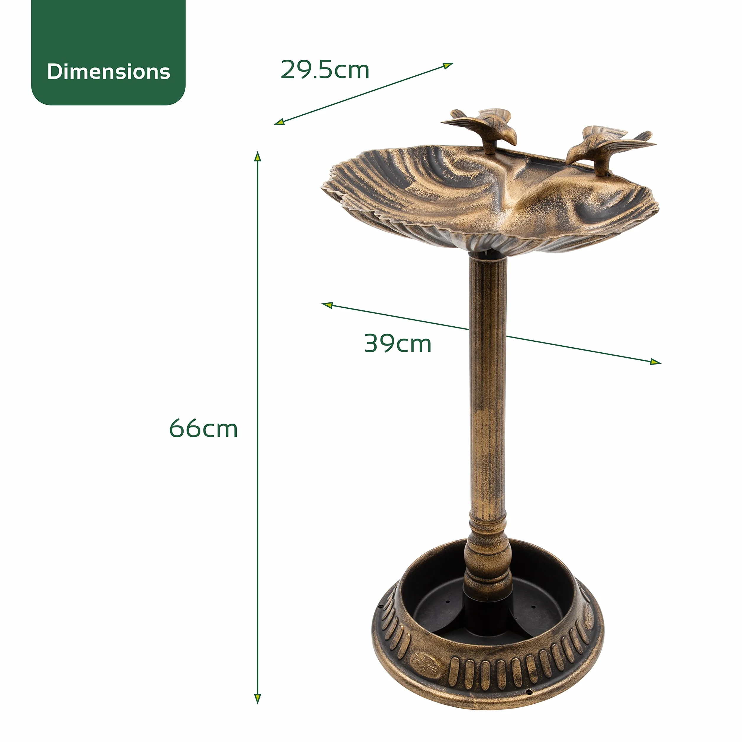 Gardenkraft Bain pour Oiseaux Coquille de palourde avec Base jardinière Bronze
